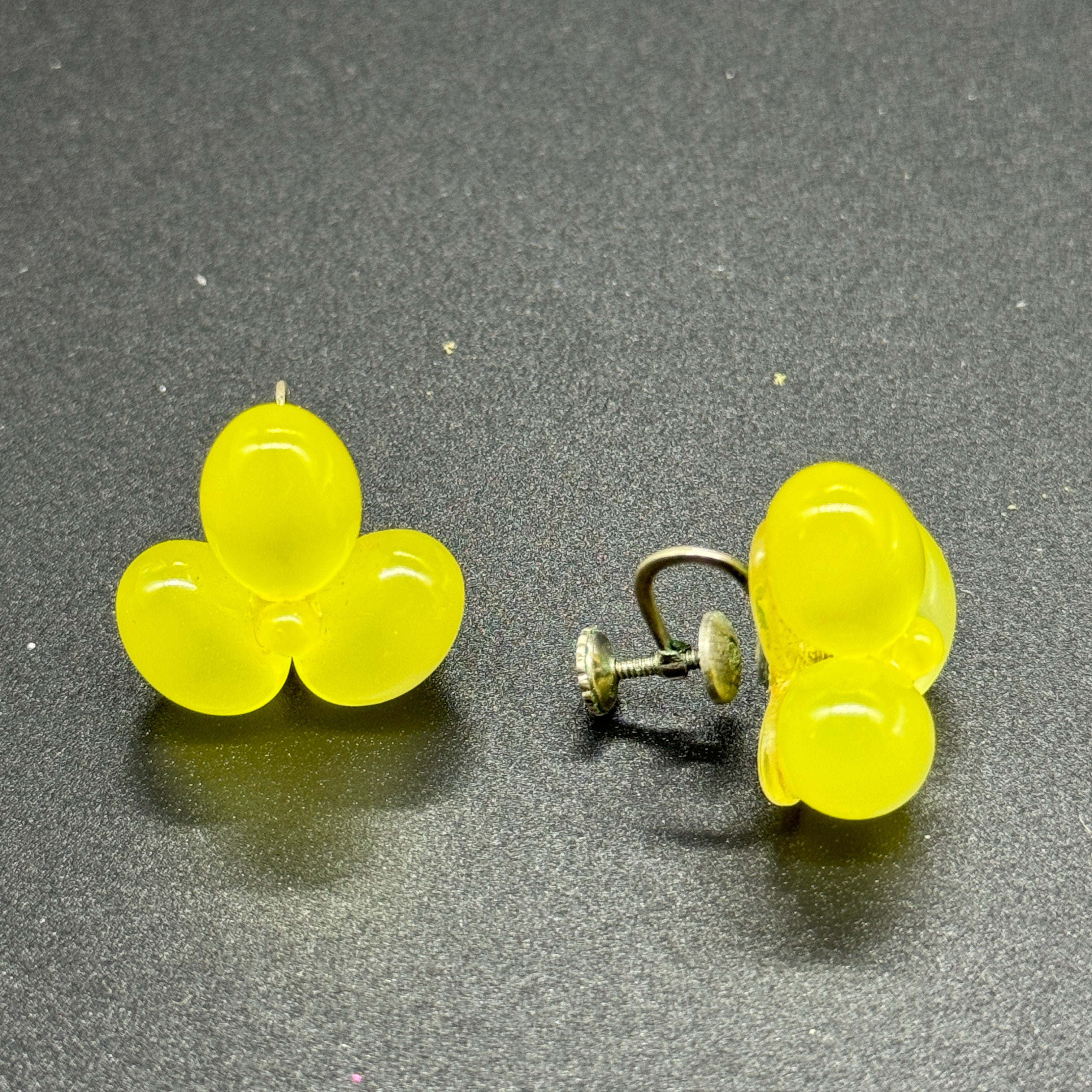 Yellow Cluster Moonglow Screw Back Earrings - Estate