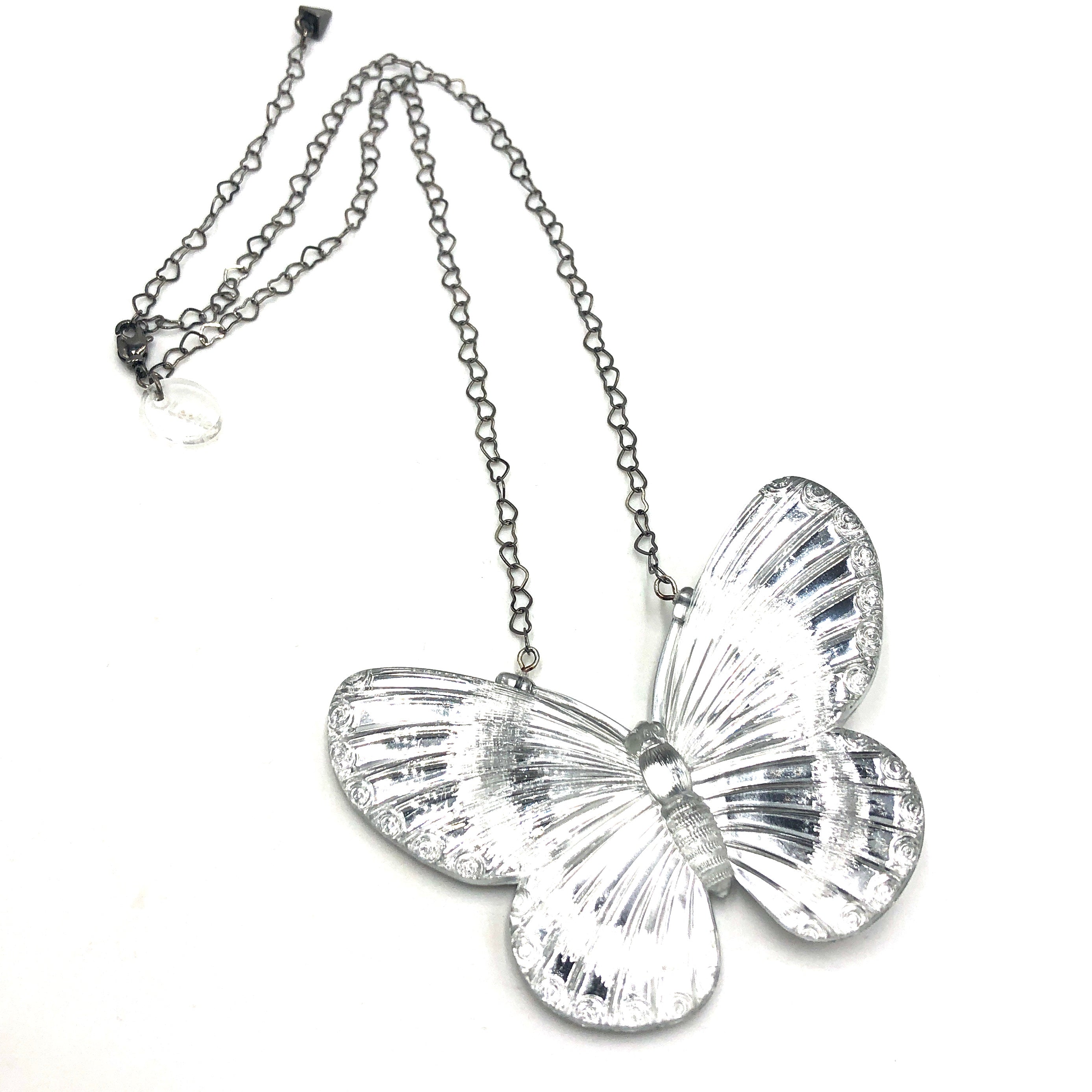 Silver Butterfly on Heart Necklace