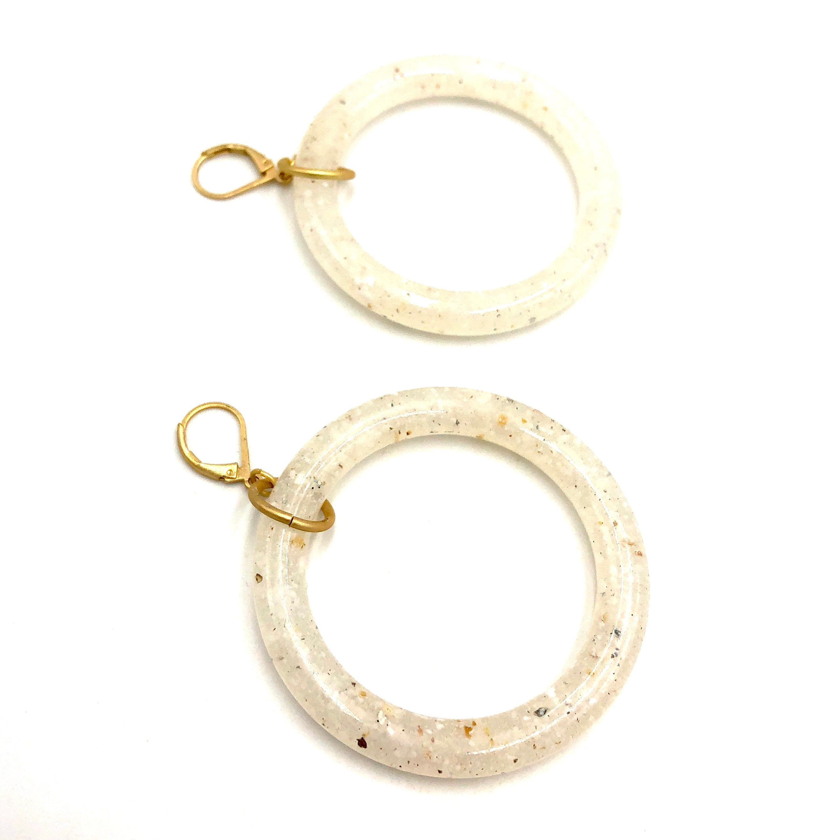 White Leverback Granite Donut Drop Earrings