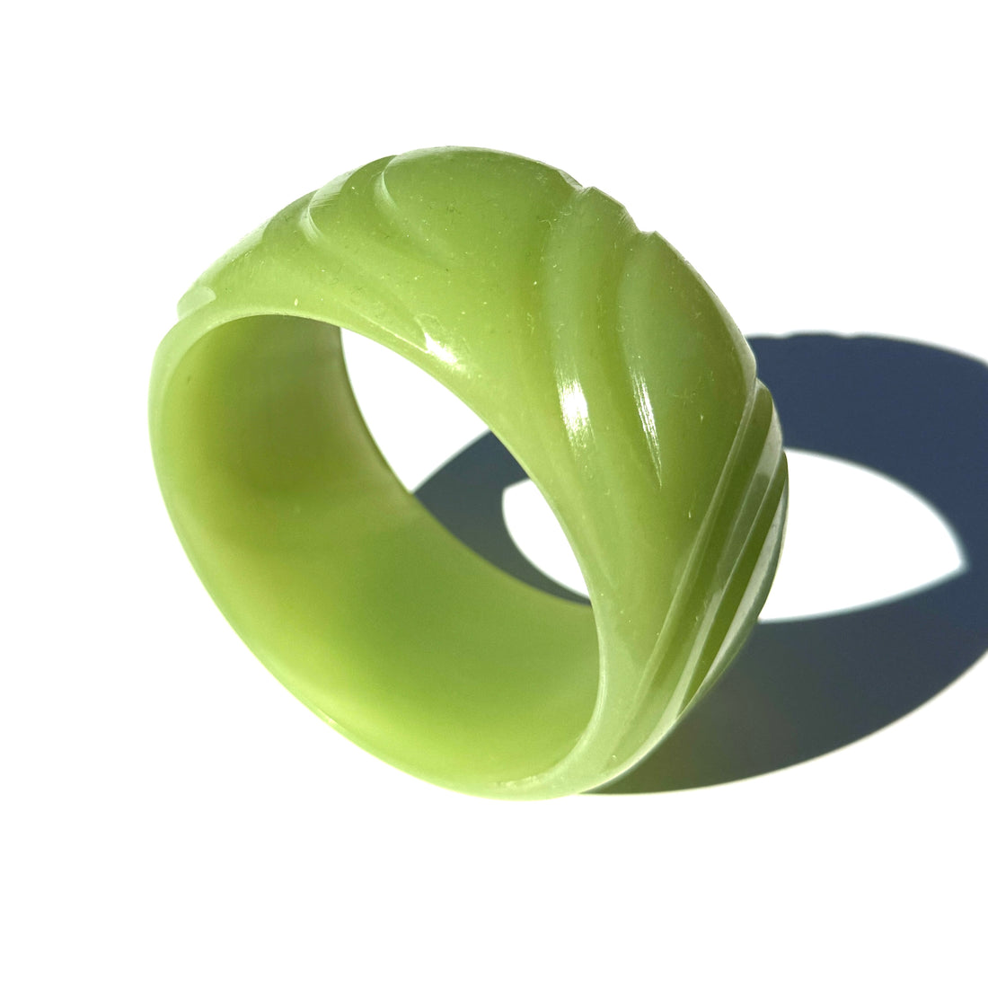 Celadon Jade Carved Resin Bangle Bracelet – Retro Revival Wide