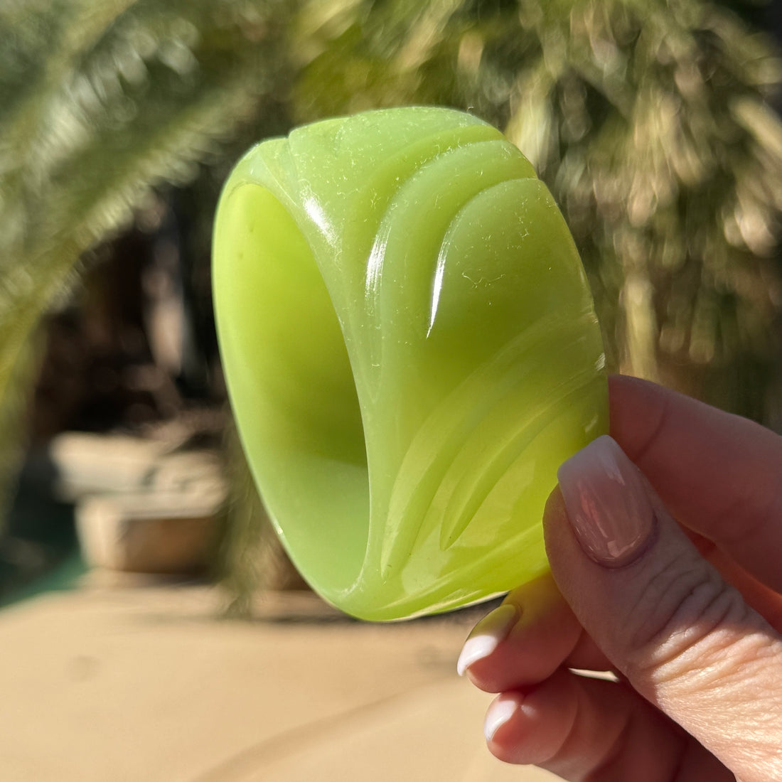 Celadon Jade Carved Resin Bangle Bracelet – Retro Revival Wide