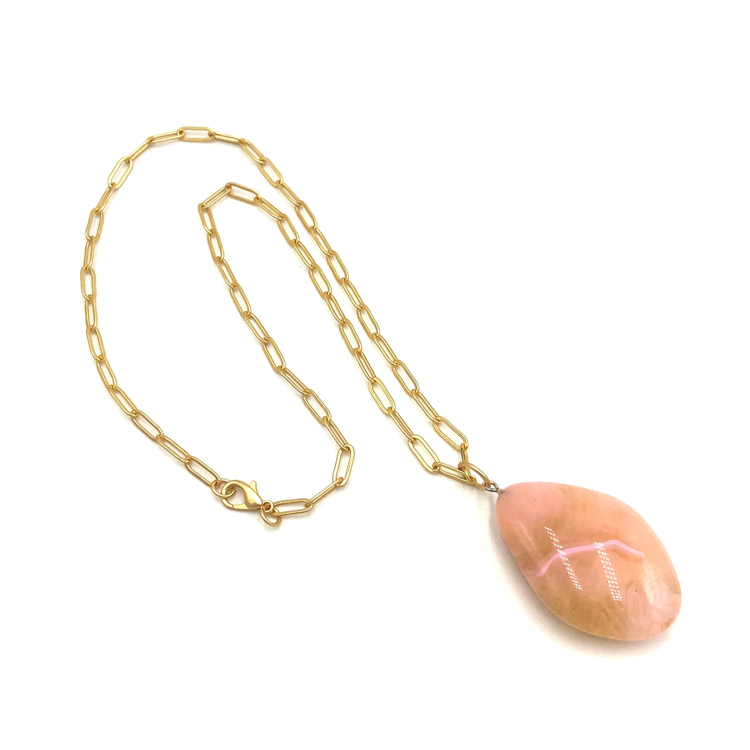 Pink Gold Marbled Pendant Paperclip Necklace
