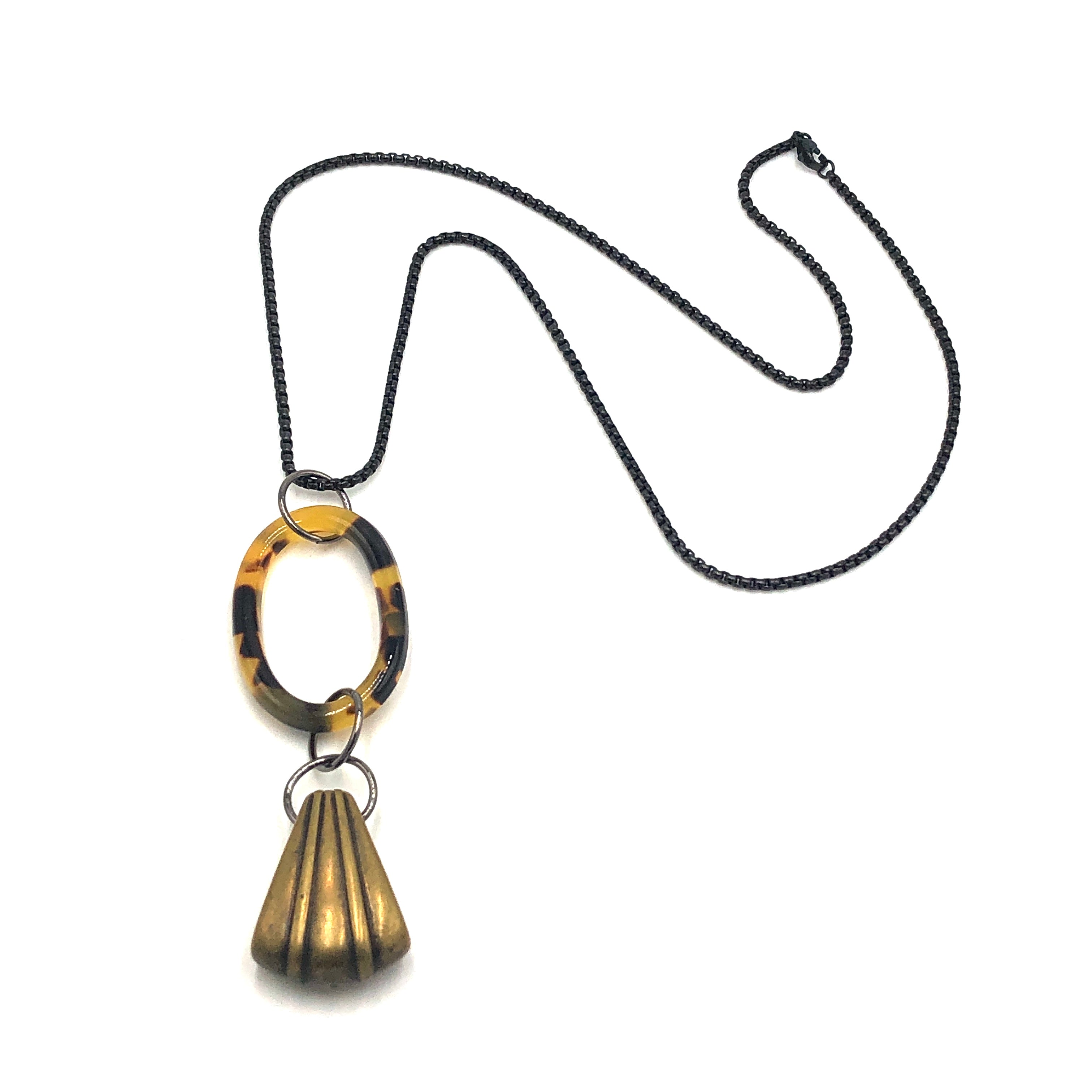 Tortoise &amp; Bronze on Black Chain Necklace