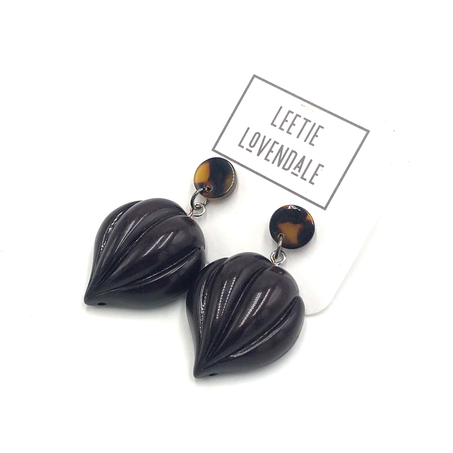 Tortoise &amp; Black Leaf Earrings