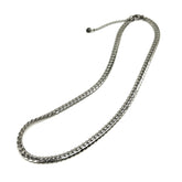 Adjustable silver snake chain necklace on a white background.