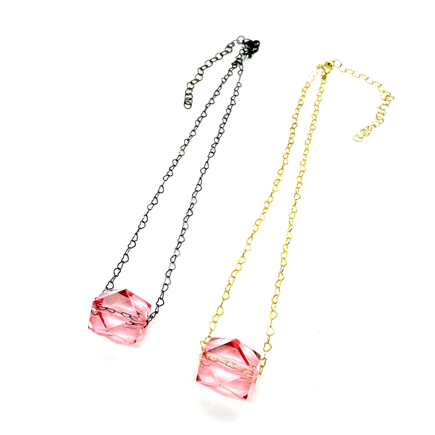 Pink Love Cube Crystal Necklace