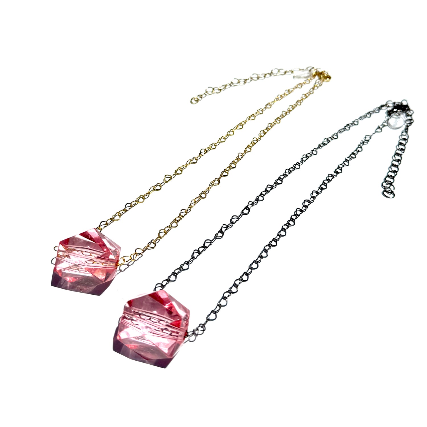 Pink Love Cube Crystal Necklace