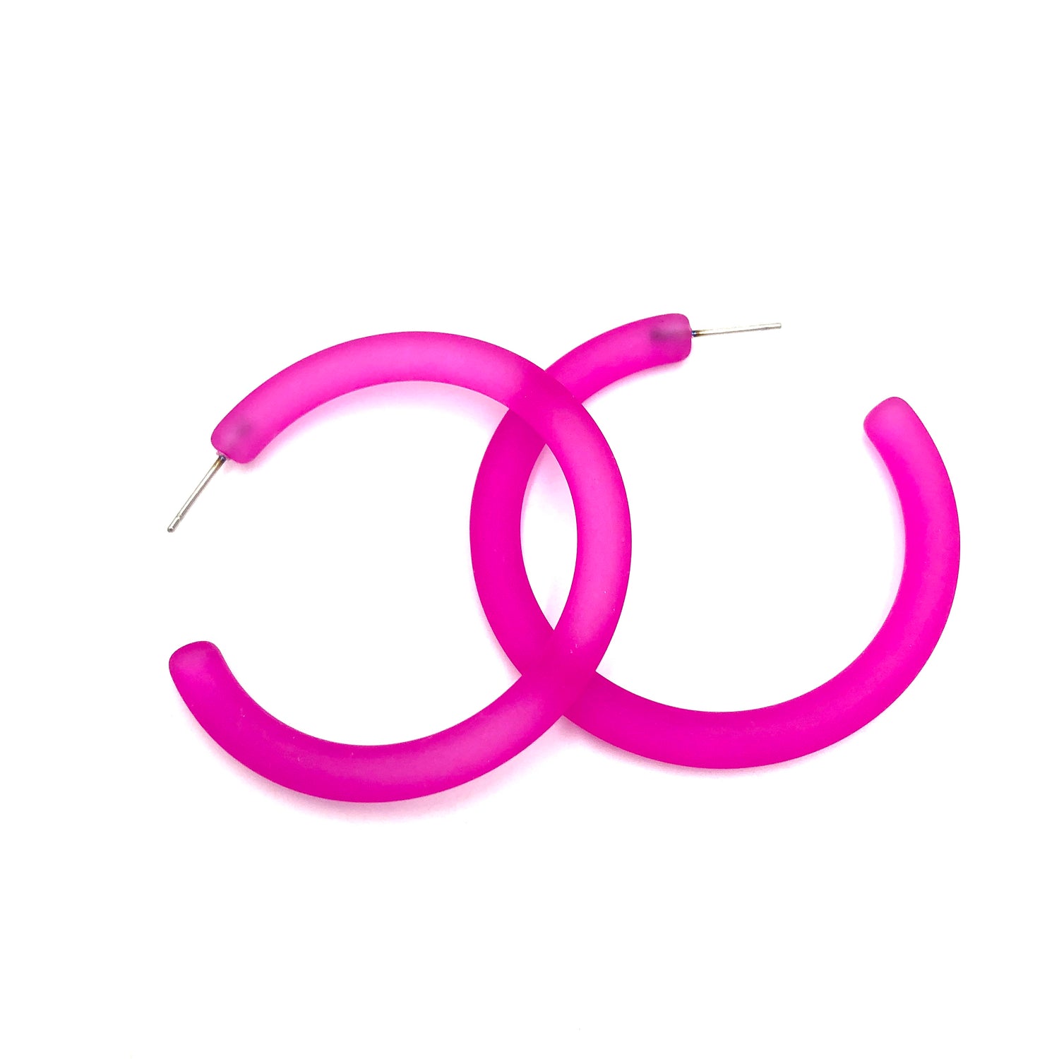 Hot Pink Frosted XL Jelly Hoop Earrings - 2&quot;