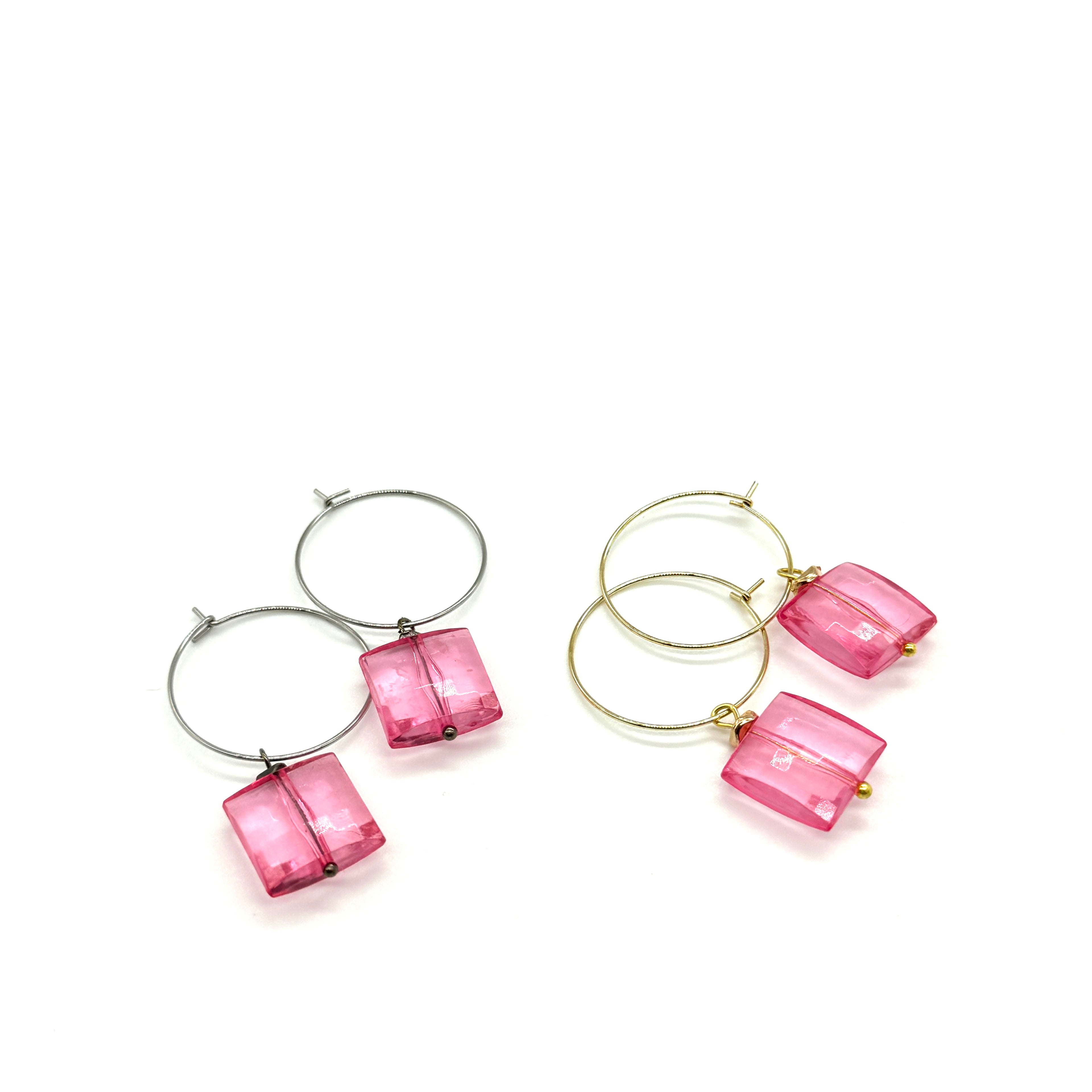Pink Love Faceted Hoop Earrings