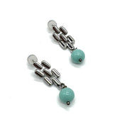 Silver drop earrings with a turquoise glass bead.