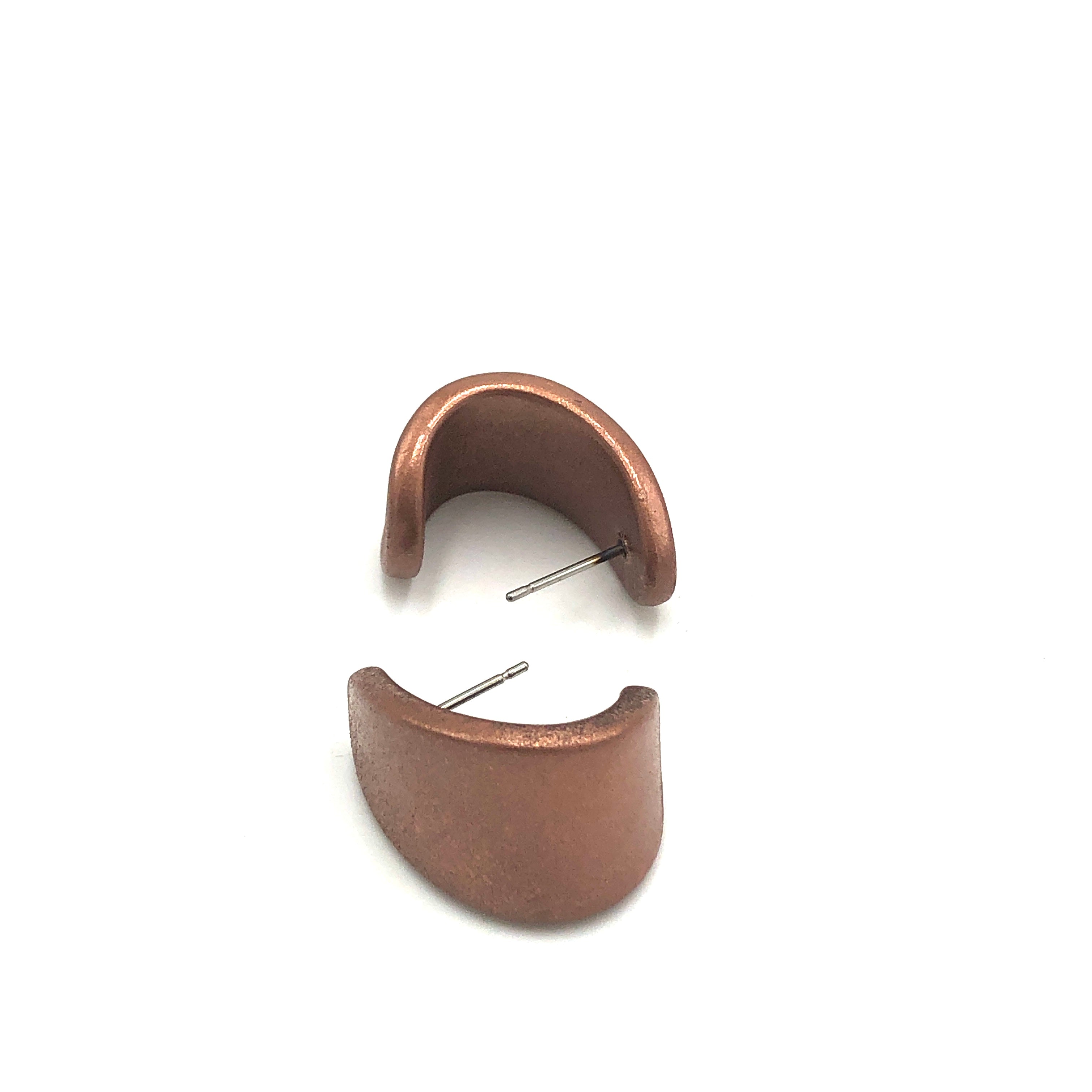 Shabby Metallic Copper Curled Petal Stud Earrings
