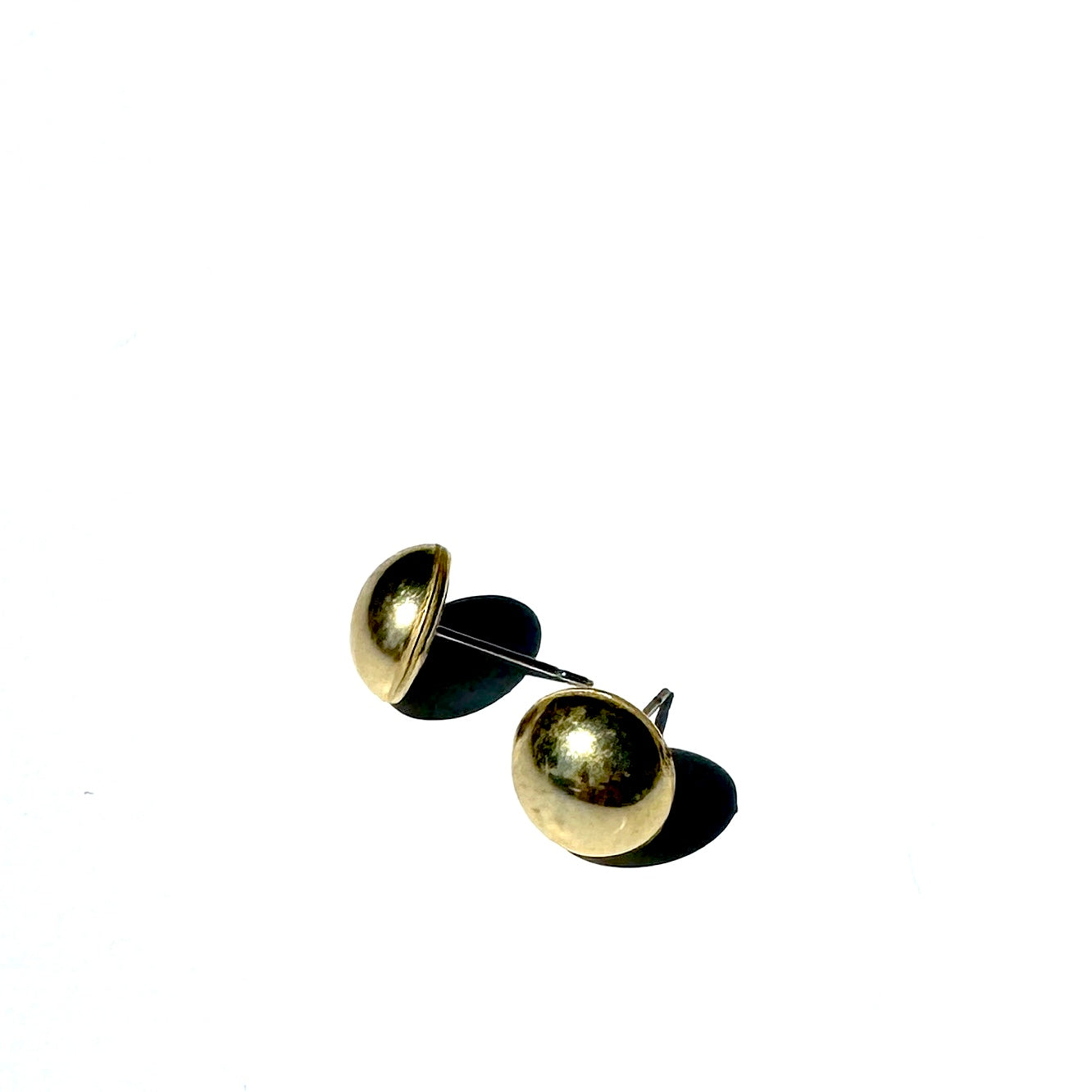 Gold Metallic Retro Button Stud Earrings - 12mm *