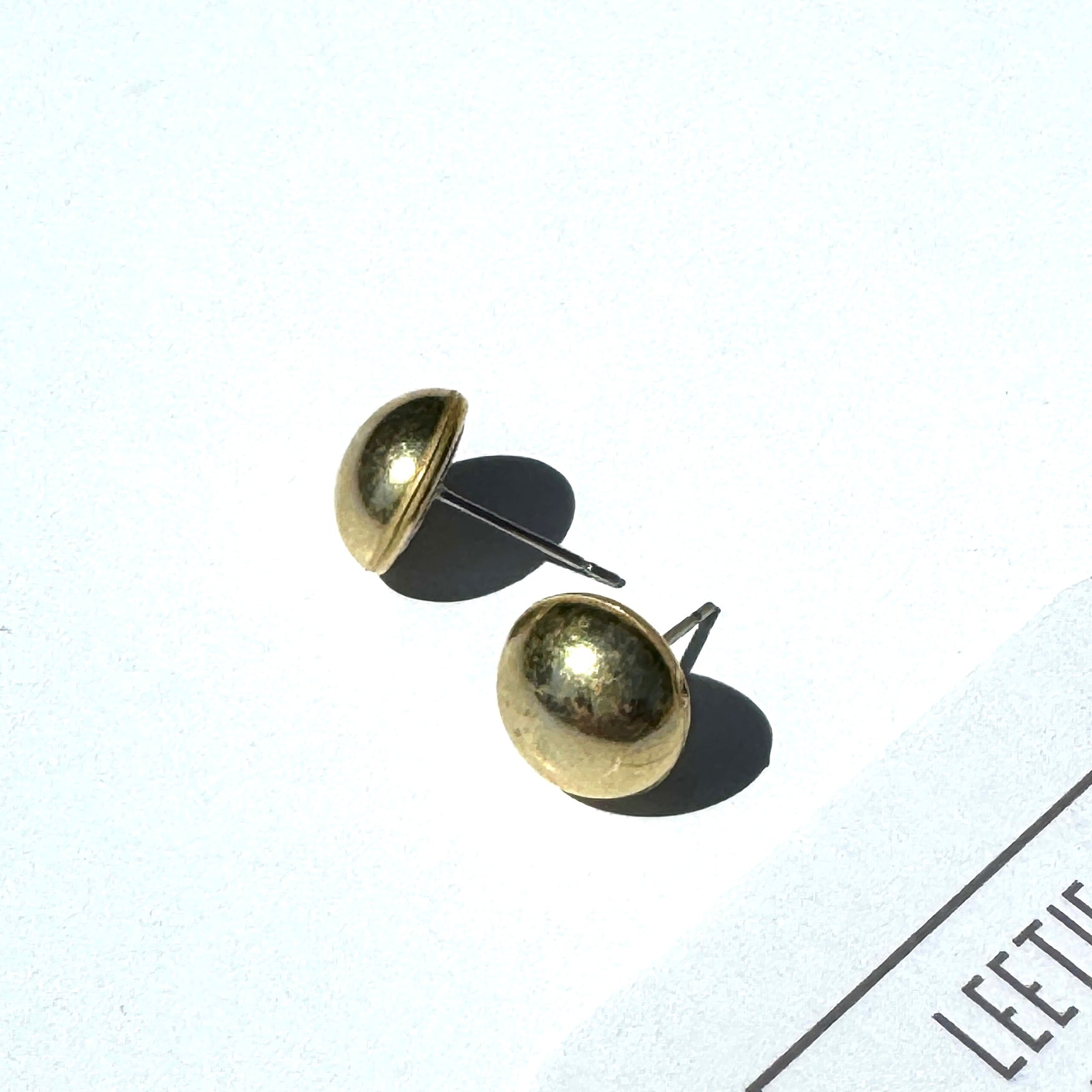 Gold Metallic Retro Button Stud Earrings - 12mm *