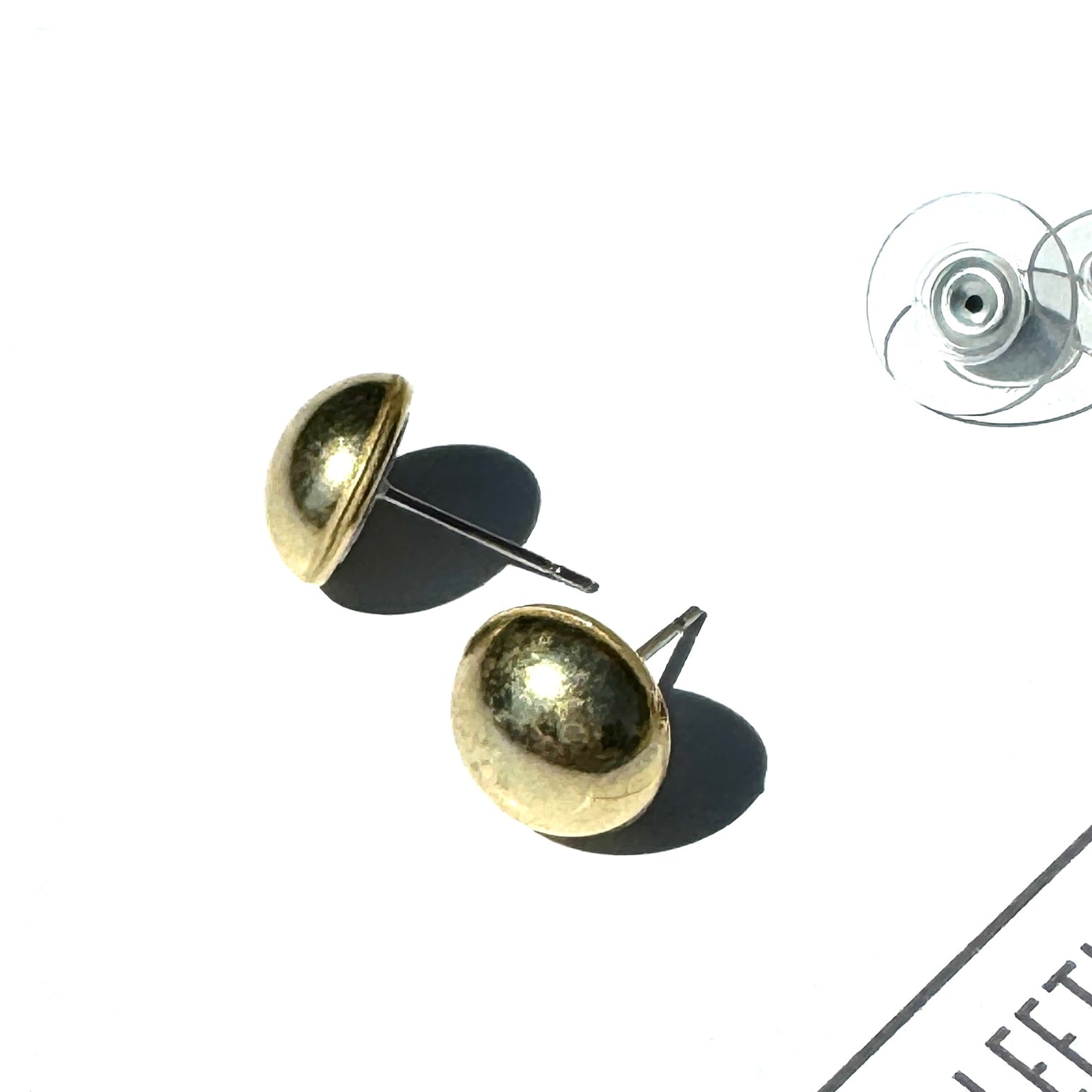 Gold Metallic Retro Button Stud Earrings - 12mm *