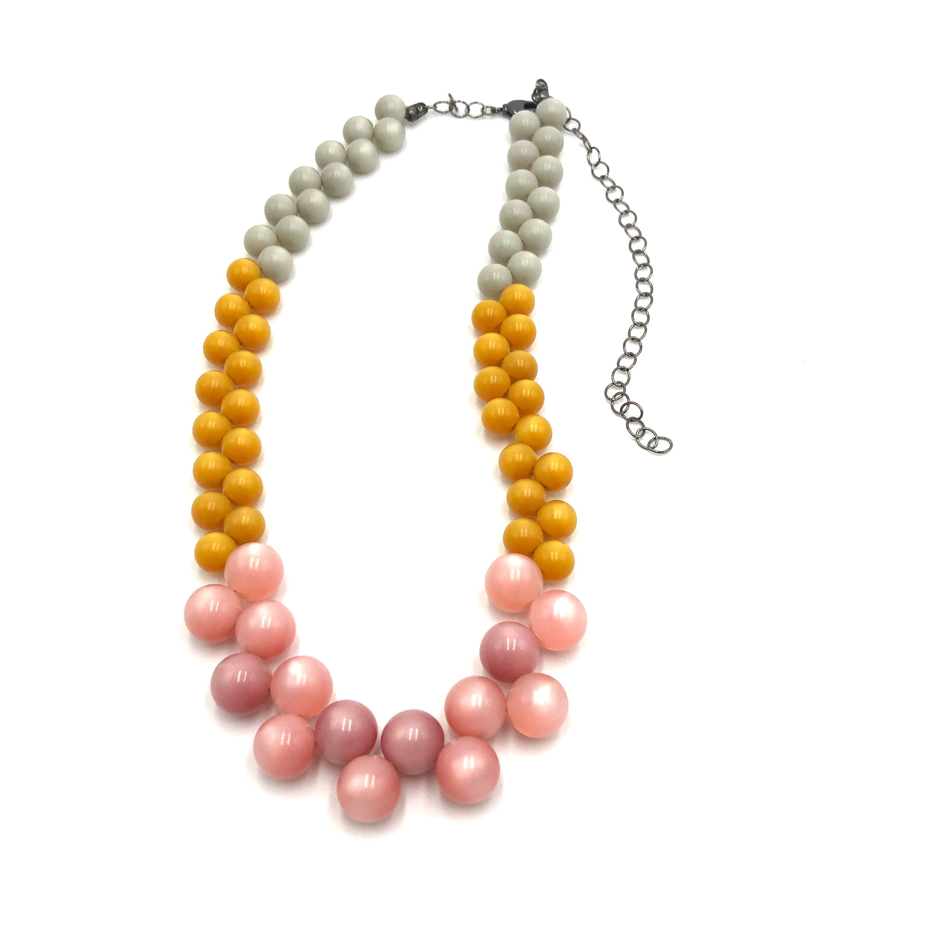 Mustard &amp; Pink Color-Block Button Dot Necklace