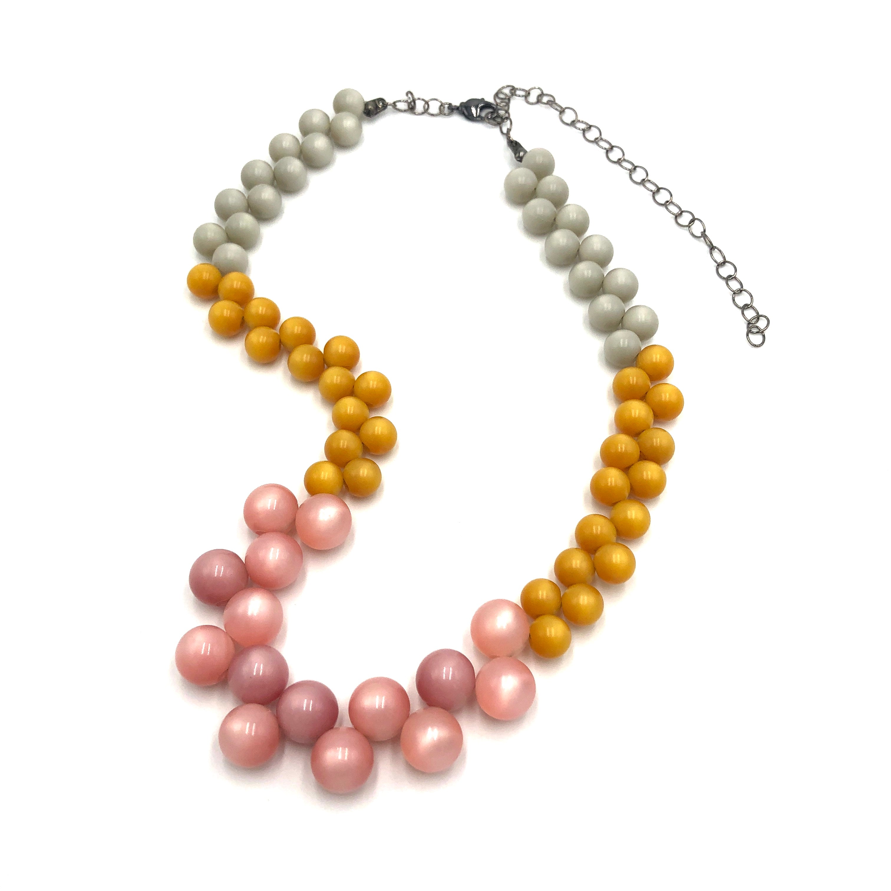 Mustard &amp; Pink Color-Block Button Dot Necklace