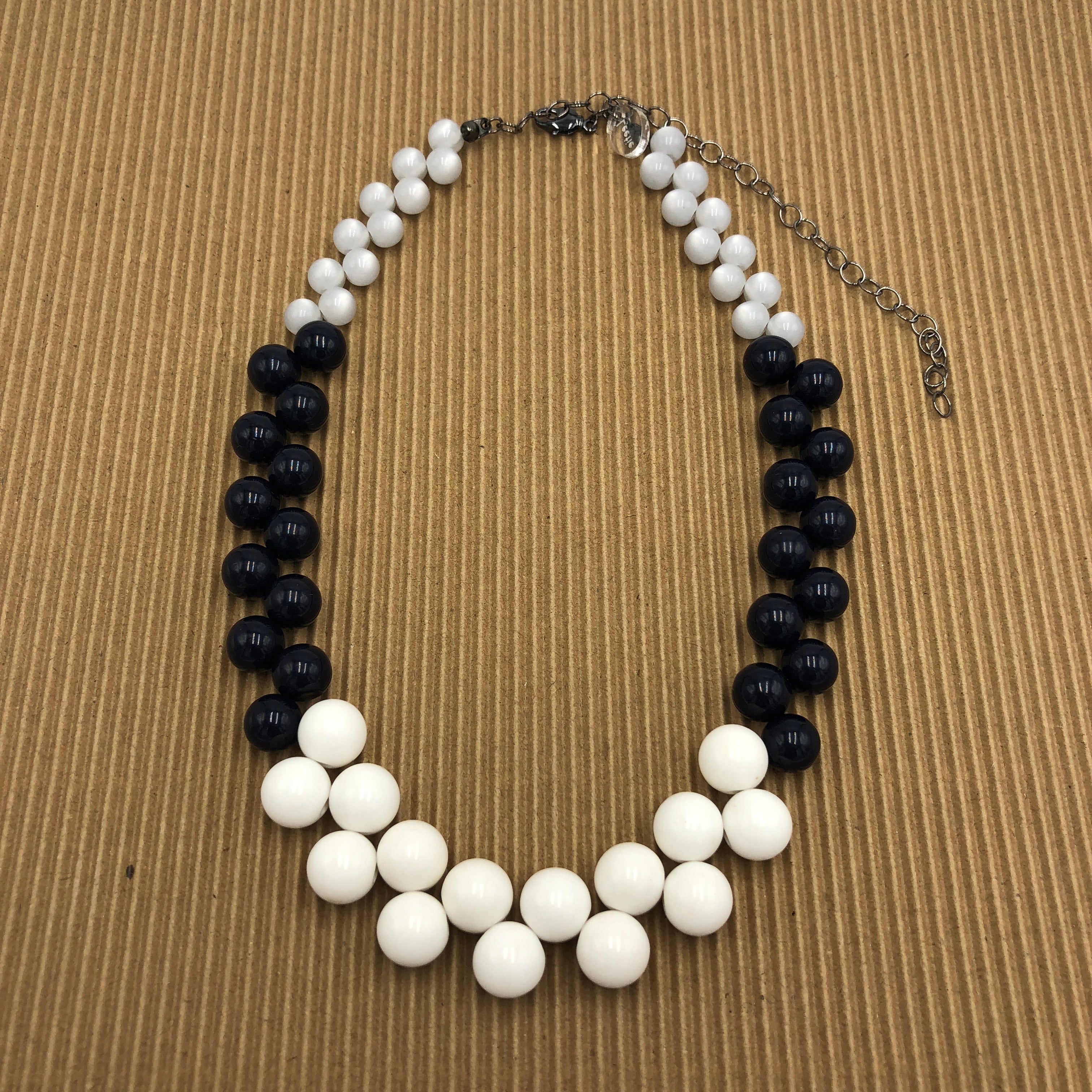 Black &amp; White Color-Block Button Dot Necklace