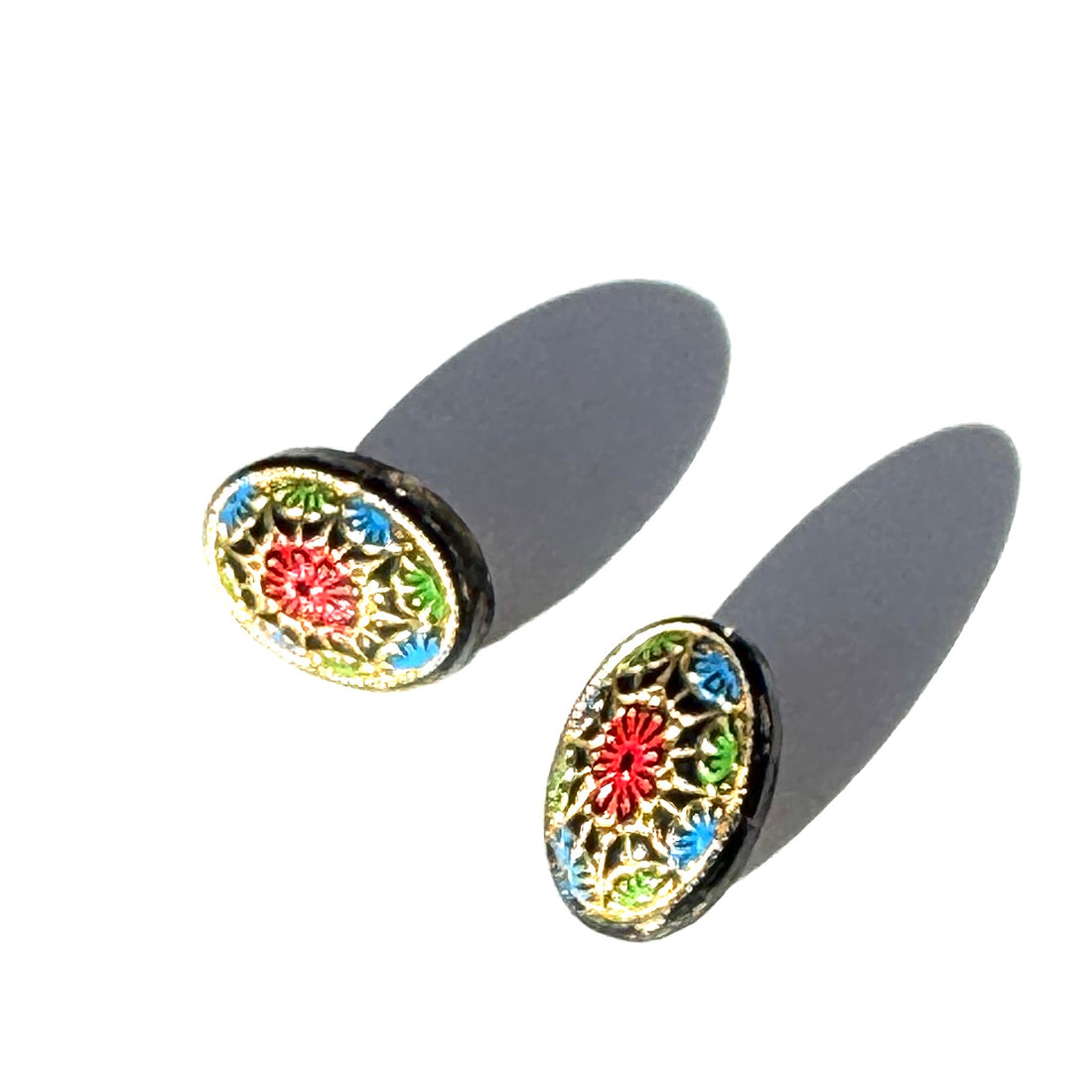 Old World Black Glass Stud Earrings