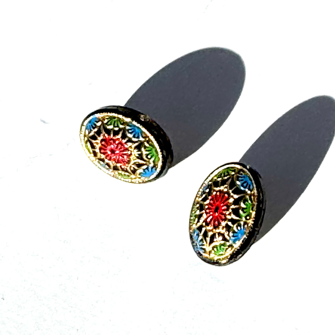 Old World Black Glass Stud Earrings