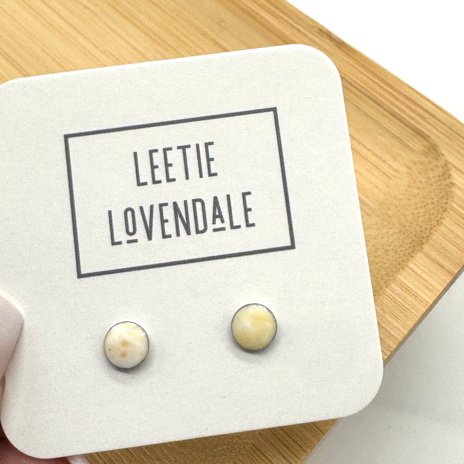 Cream Small Circle Studs - Little Deadstock Vintage Enamel Stud Earrings