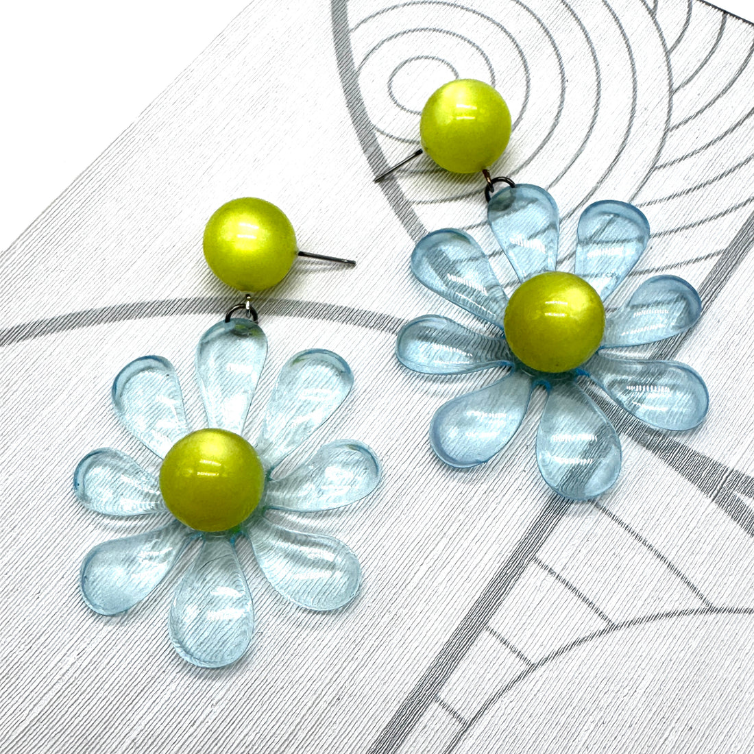 Ice Blue Splat Flower Earrings