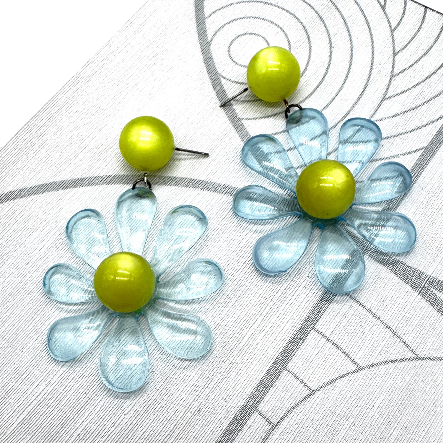 Ice Blue Splat Flower Earrings