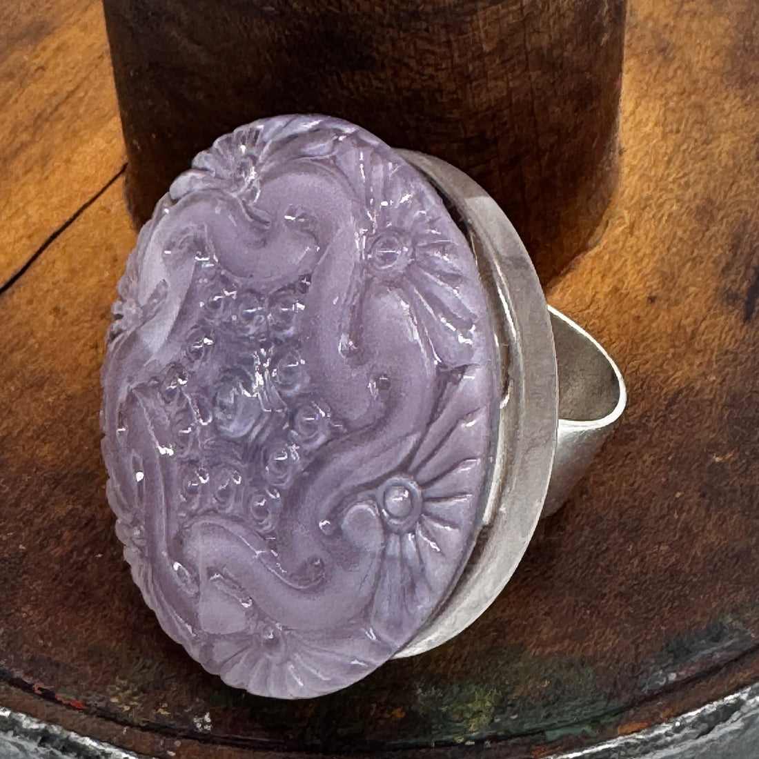 Periwinkle Motif with Silver Vintage Button Vault Cocktail Ring