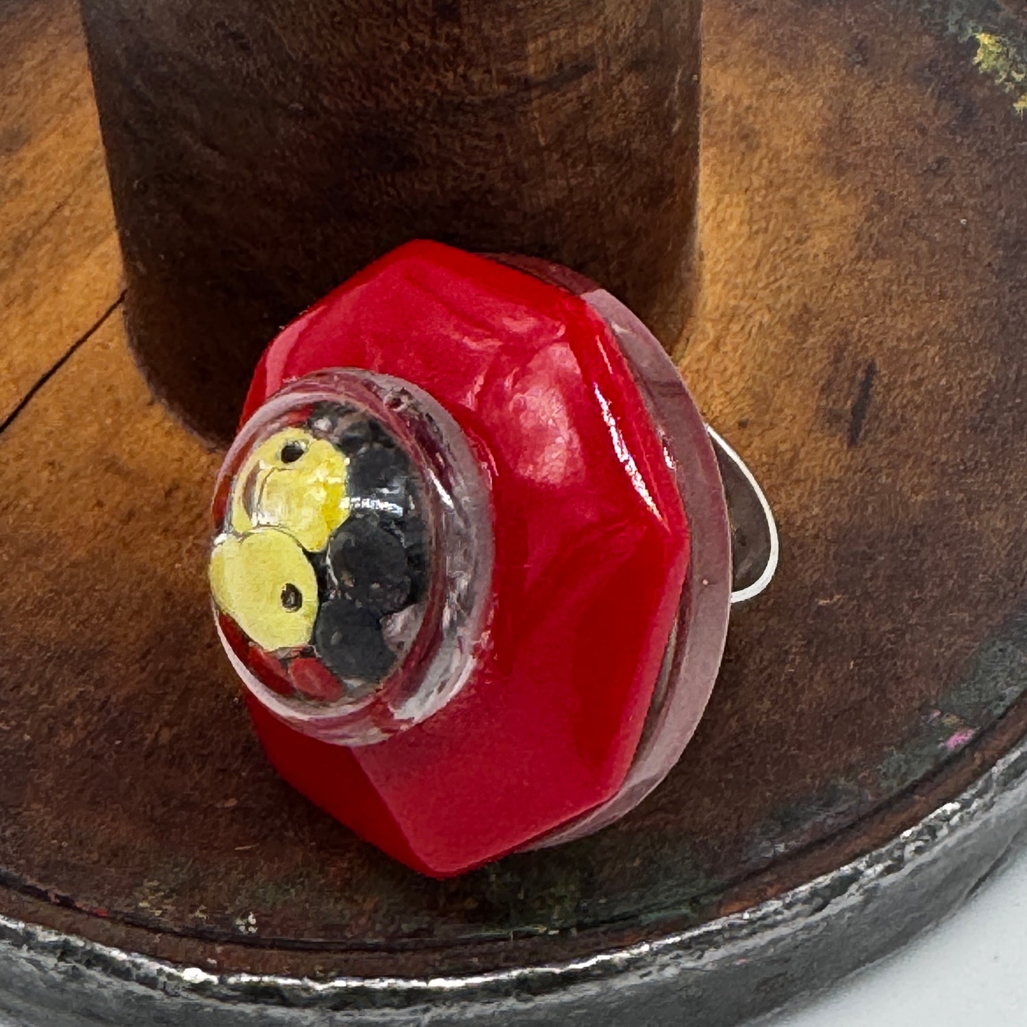 Fruits on Red Vintage Button Vault Cocktail Ring