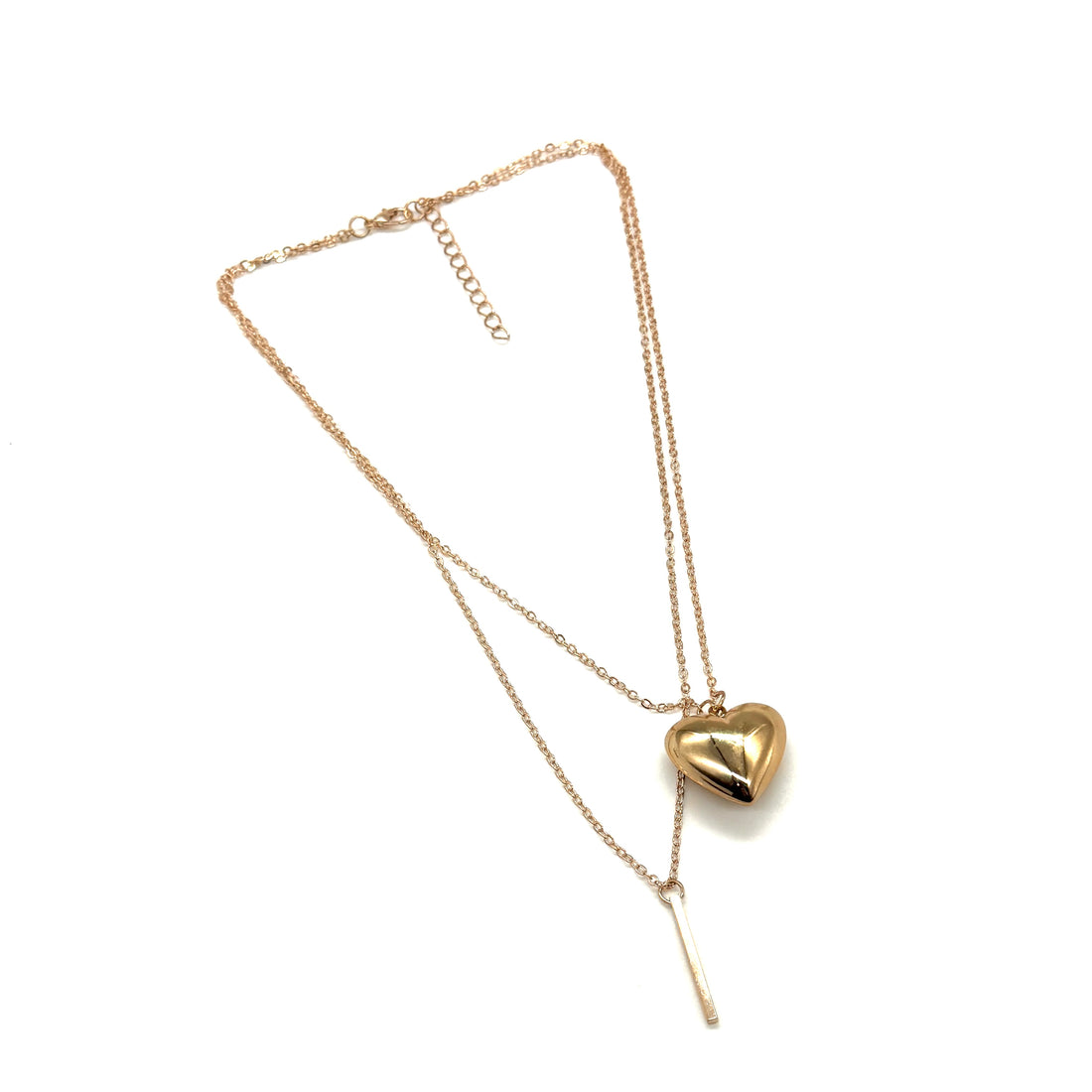 Rosy Gold Puff Heart Layering Necklace