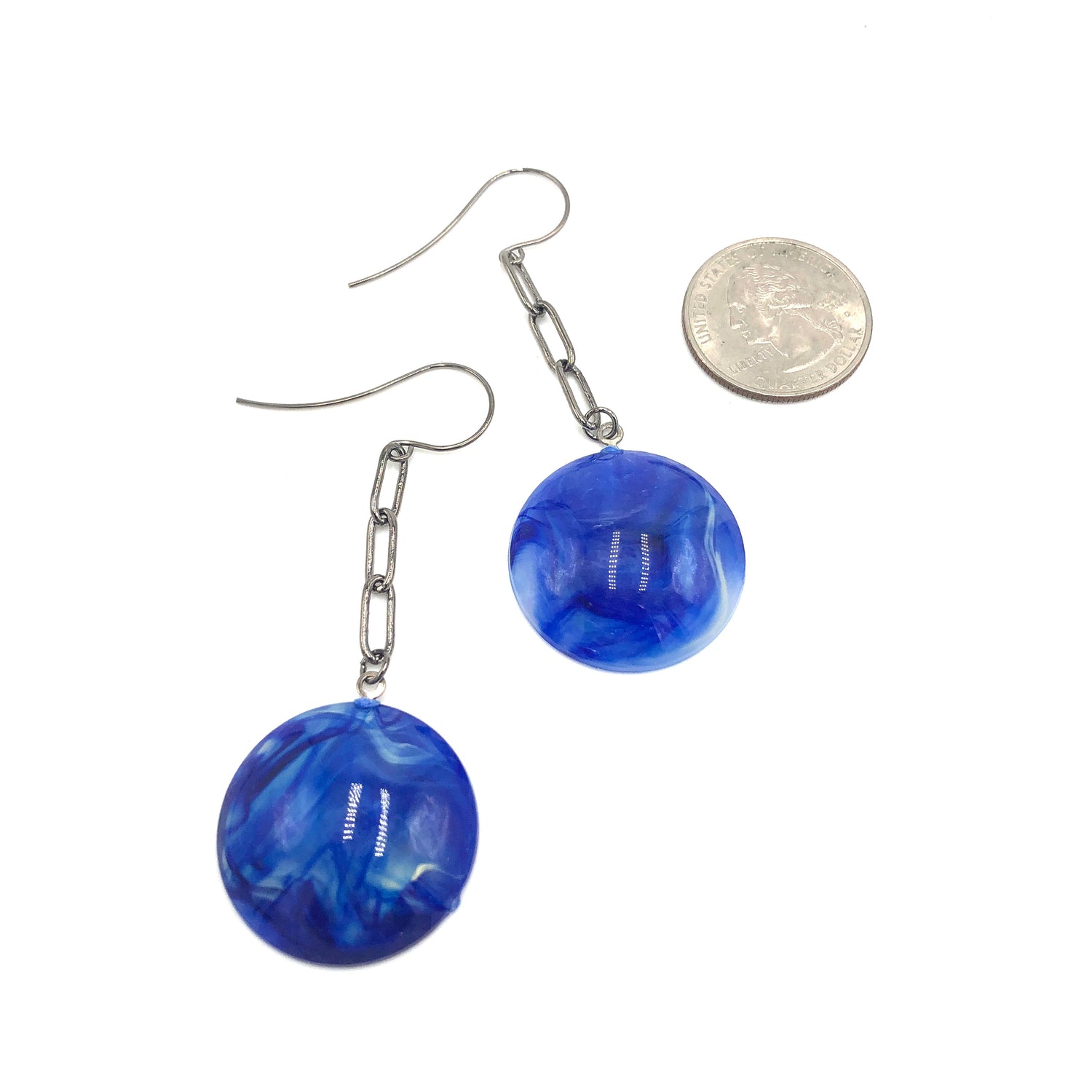 Marbled Blue &amp; Paperclip Chain Link Earrings *