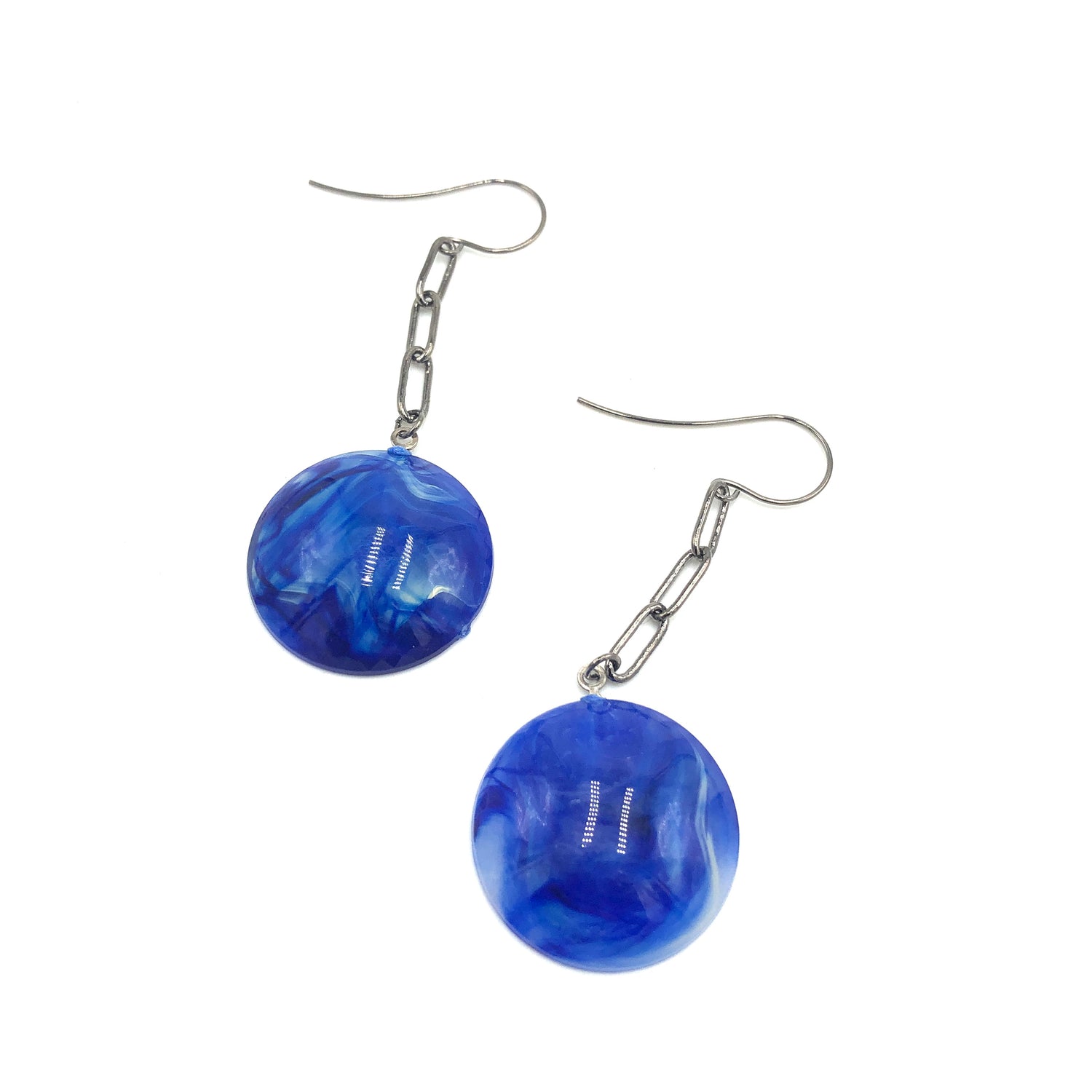 Marbled Blue &amp; Paperclip Chain Link Earrings *