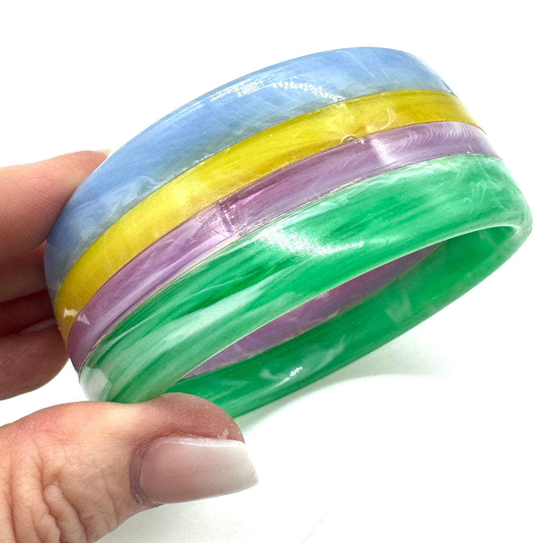 Stacked &amp; Striped Resin Big Bangle Bracelet