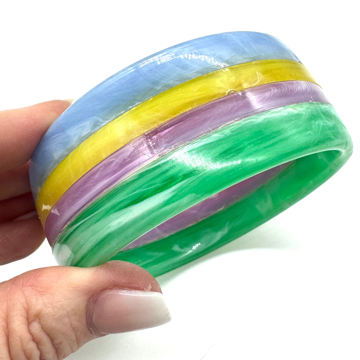 Stacked &amp; Striped Resin Big Bangle Bracelet