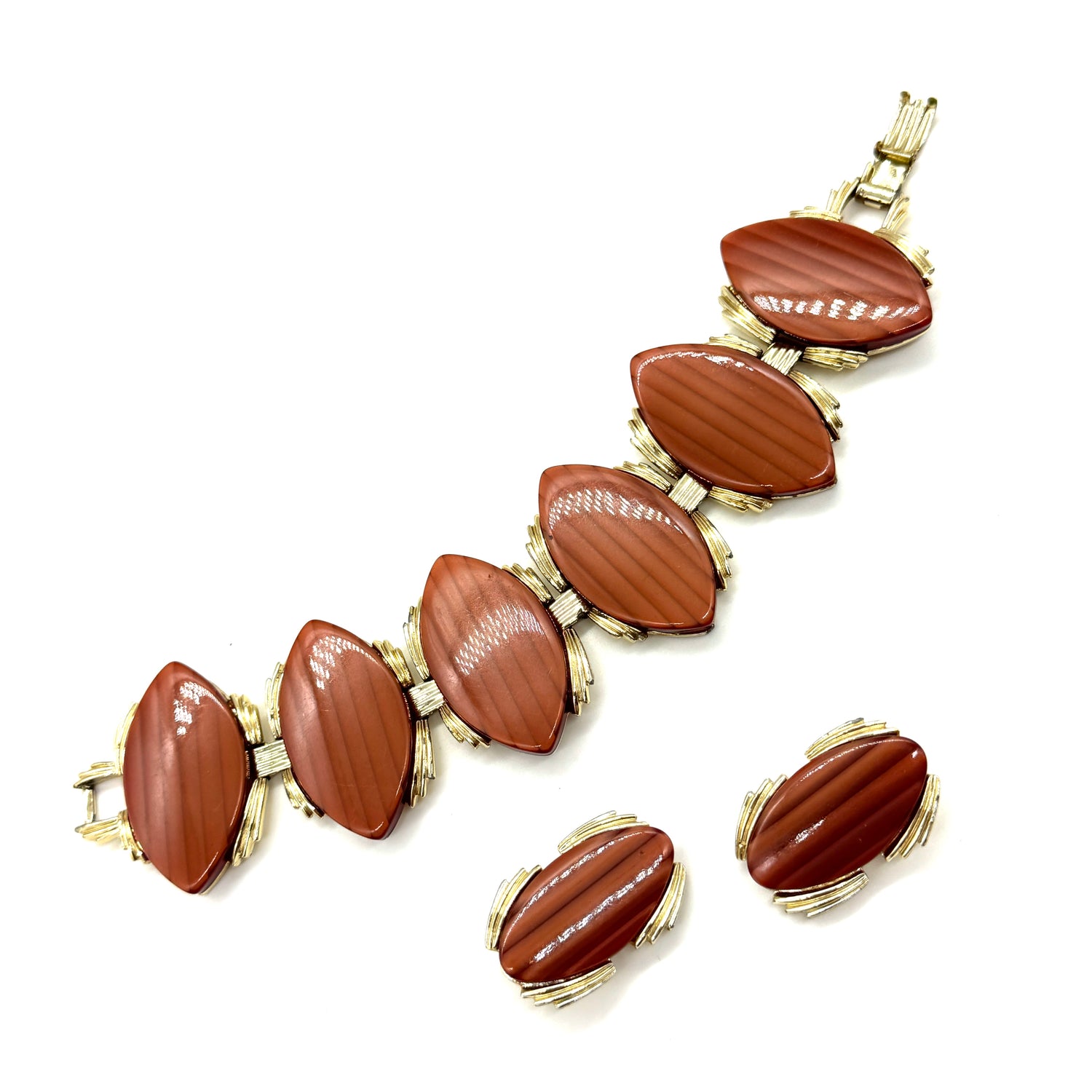 Rusted Moongow Striped Thermoset Bracelet &amp; Earrings Set