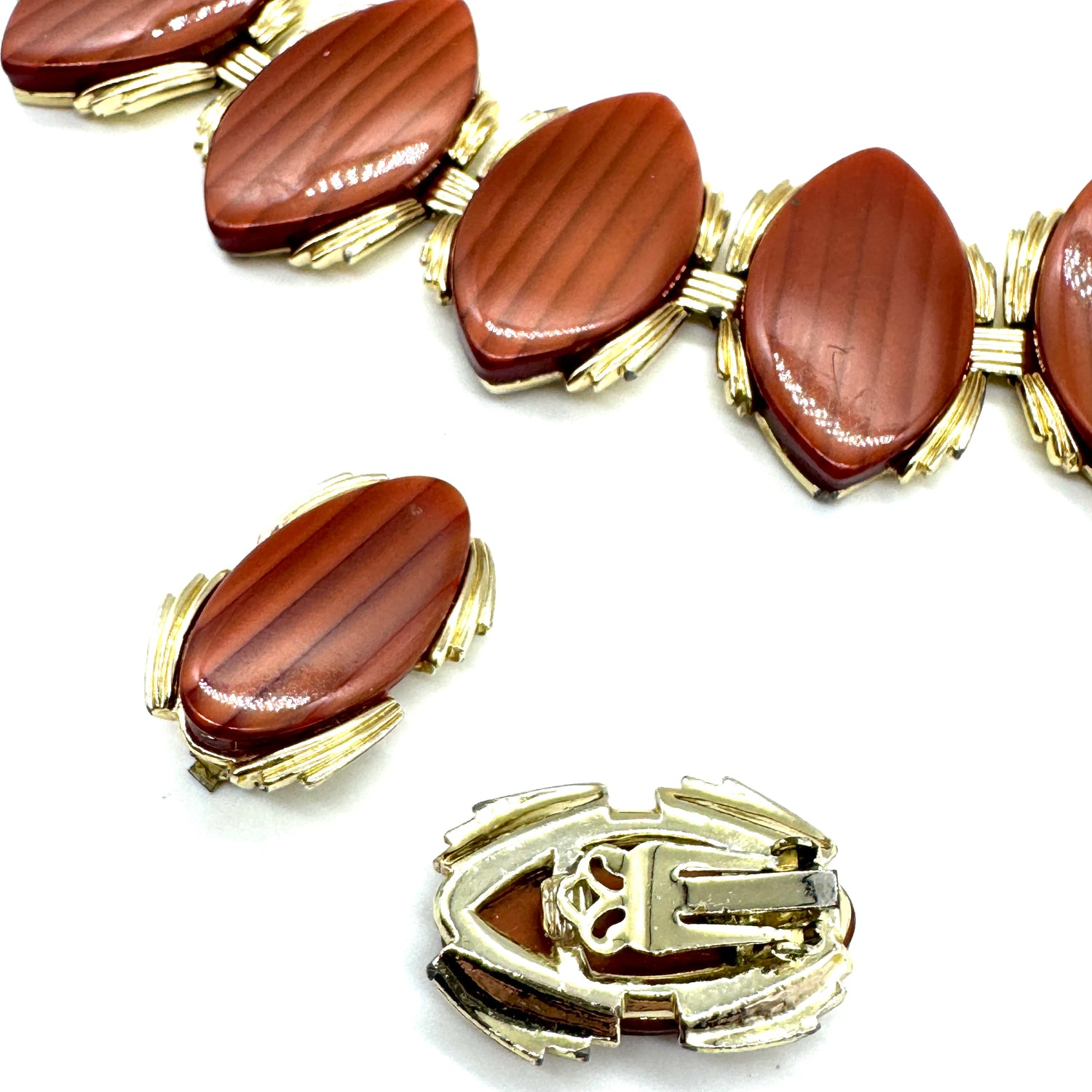 Rusted Moongow Striped Thermoset Bracelet &amp; Earrings Set