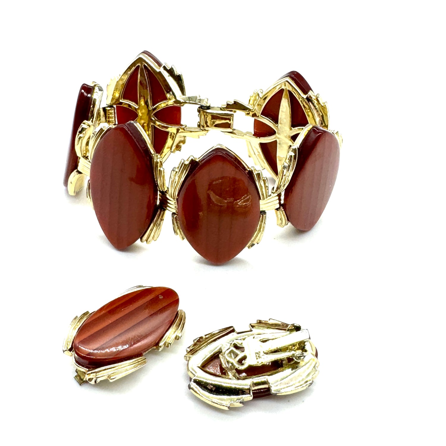 Rusted Moongow Striped Thermoset Bracelet &amp; Earrings Set