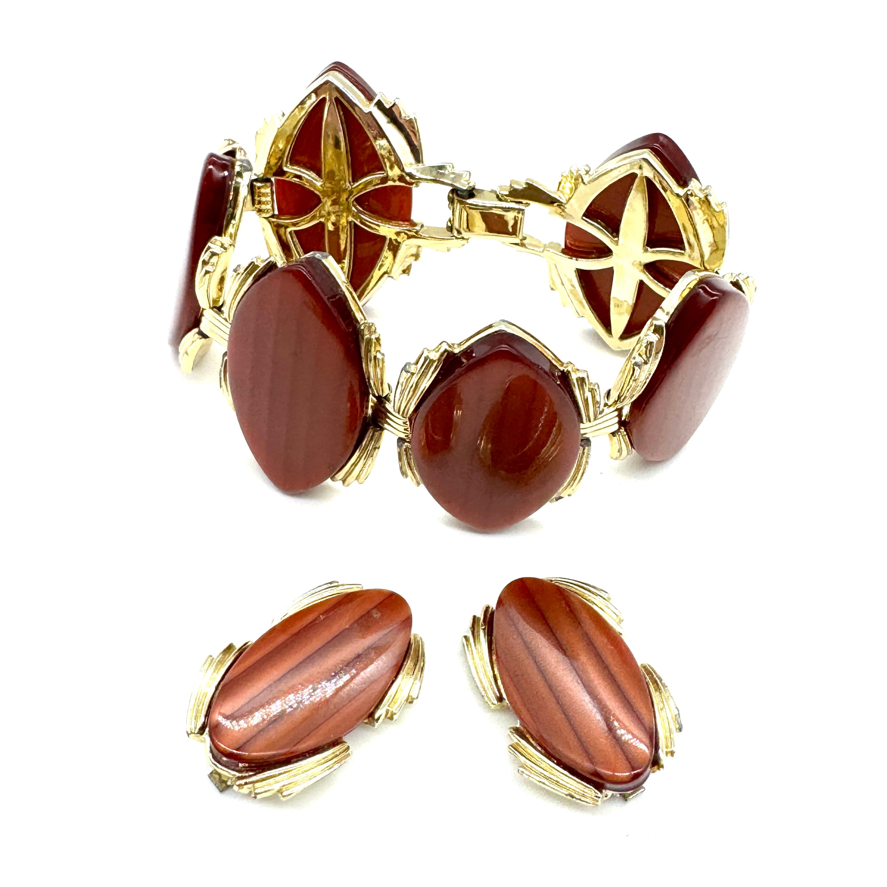 Rusted Moongow Striped Thermoset Bracelet &amp; Earrings Set