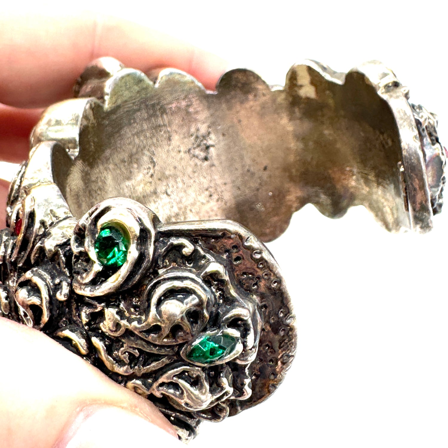 Ornate Cast Cuff Bracelet with Crystals