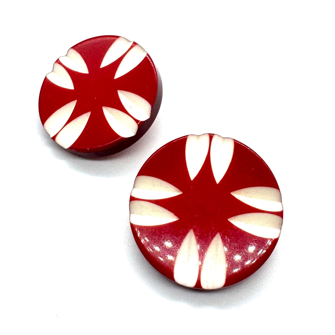 Vintage Carved Resin Red &amp; White Earrings