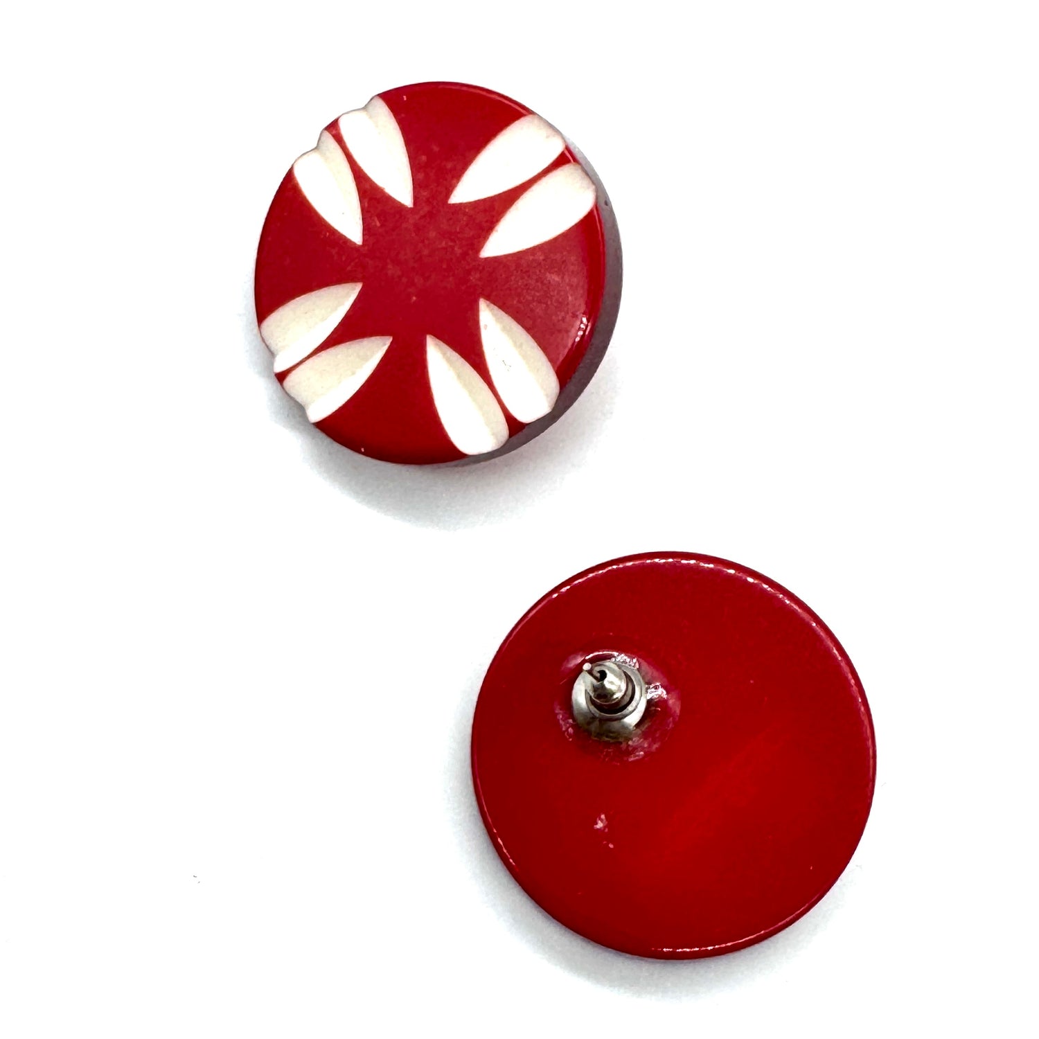 Vintage Carved Resin Red &amp; White Earrings