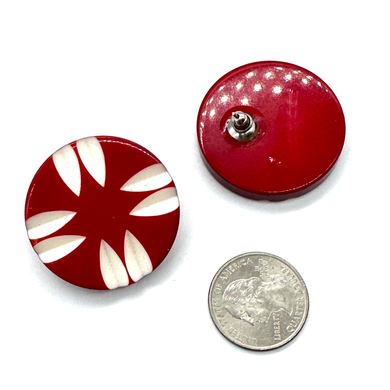 Vintage Carved Resin Red &amp; White Earrings