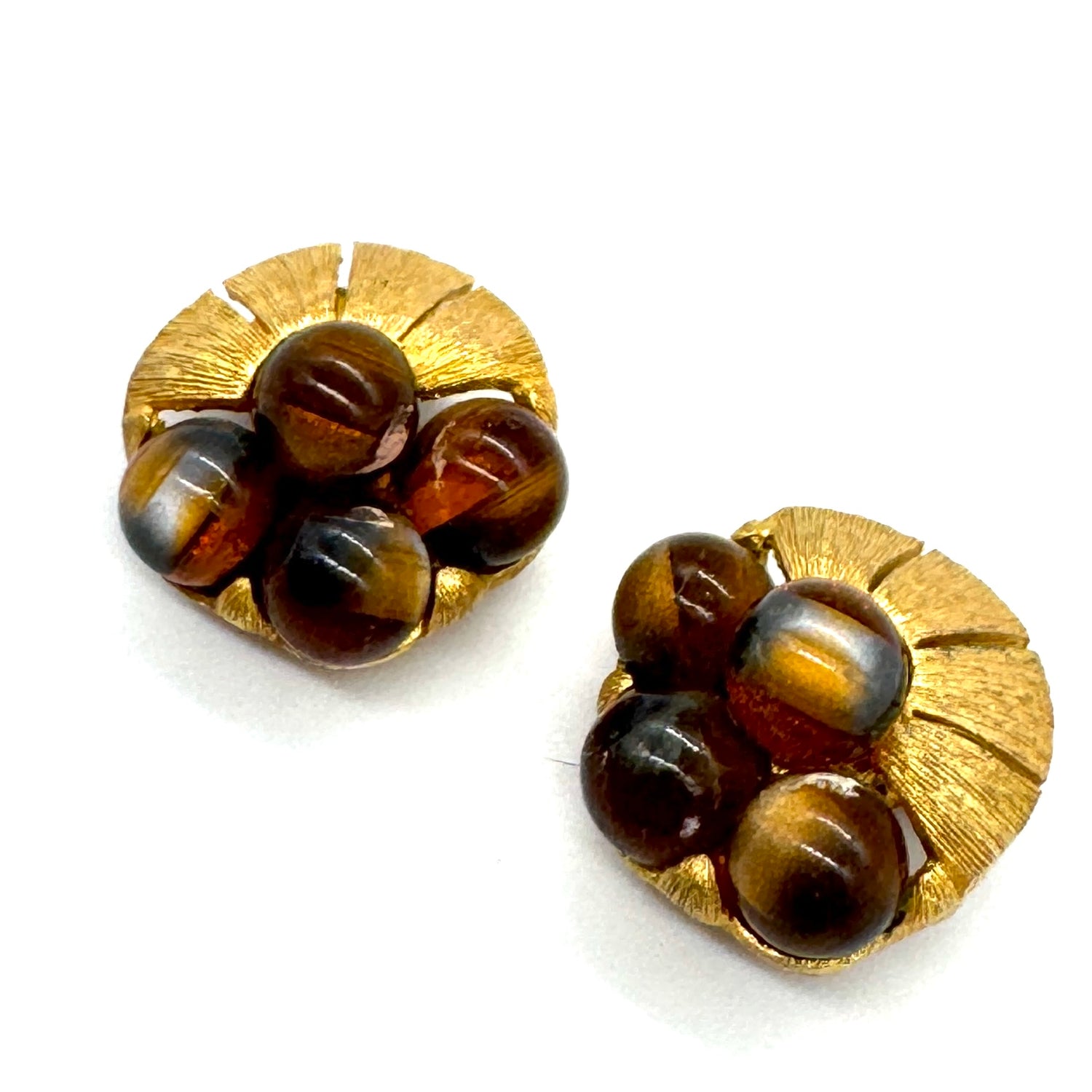 Vintage Brushed Gold &amp; Moonglow Clip On Earrings