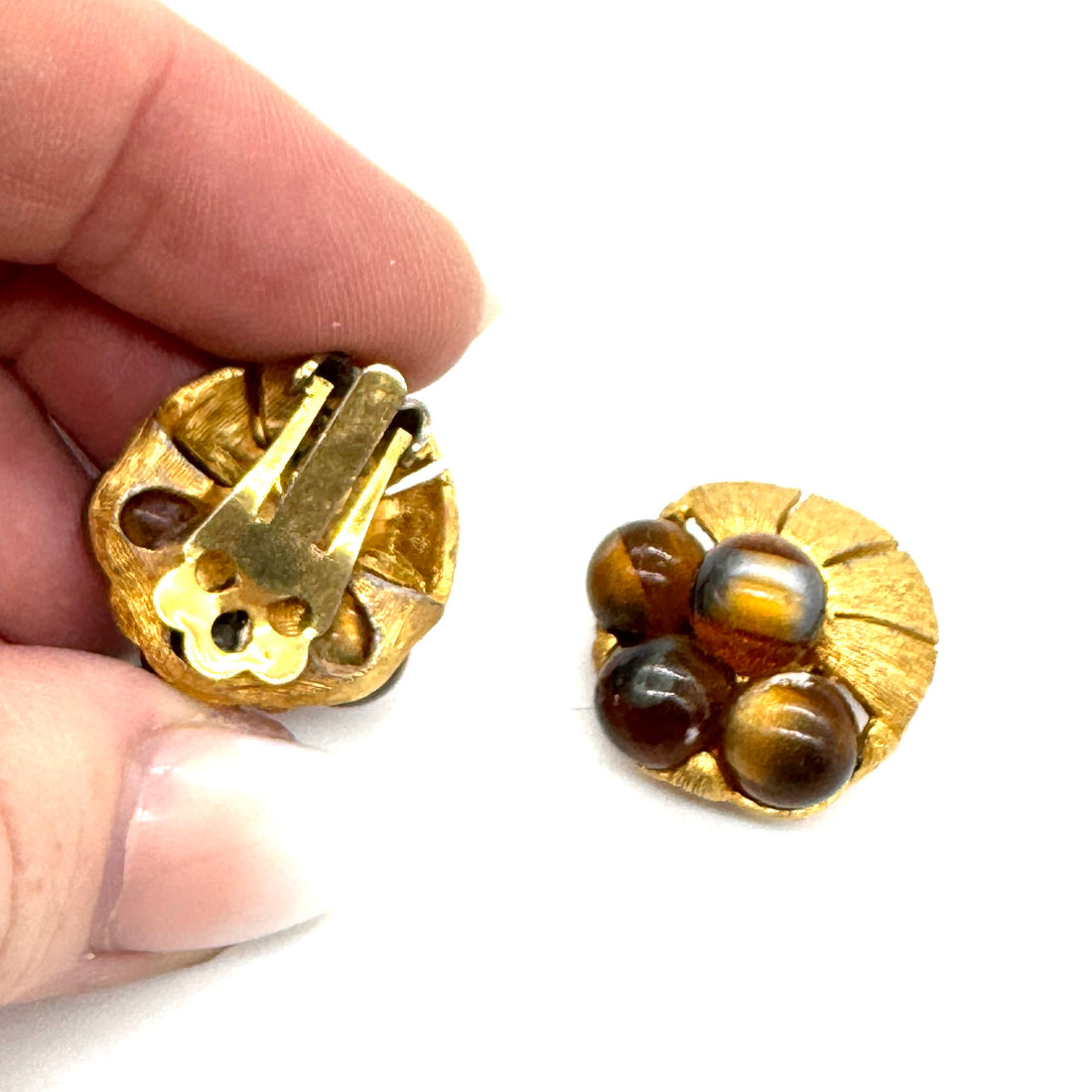 Vintage Brushed Gold &amp; Moonglow Clip On Earrings