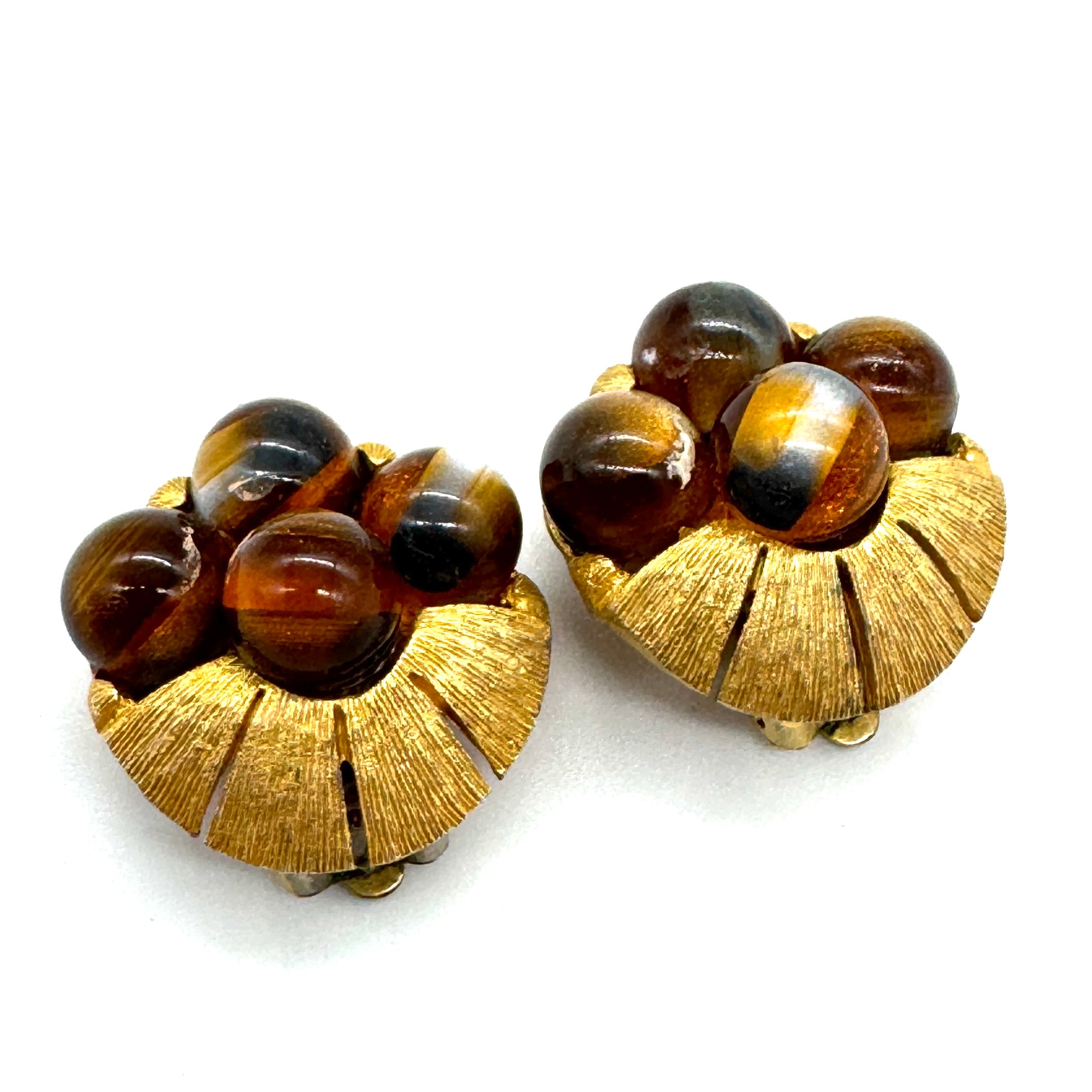 Vintage Brushed Gold &amp; Moonglow Clip On Earrings