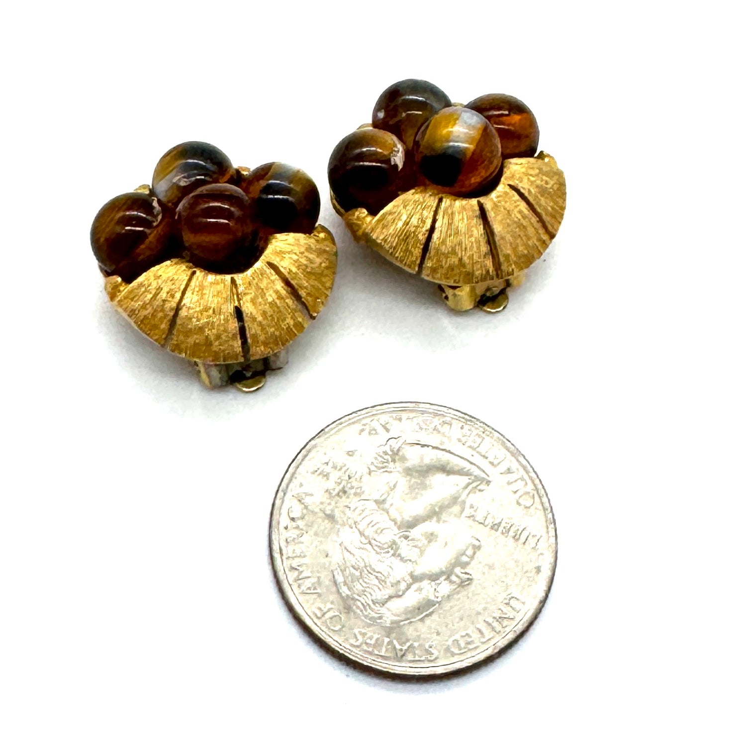 Vintage Brushed Gold &amp; Moonglow Clip On Earrings