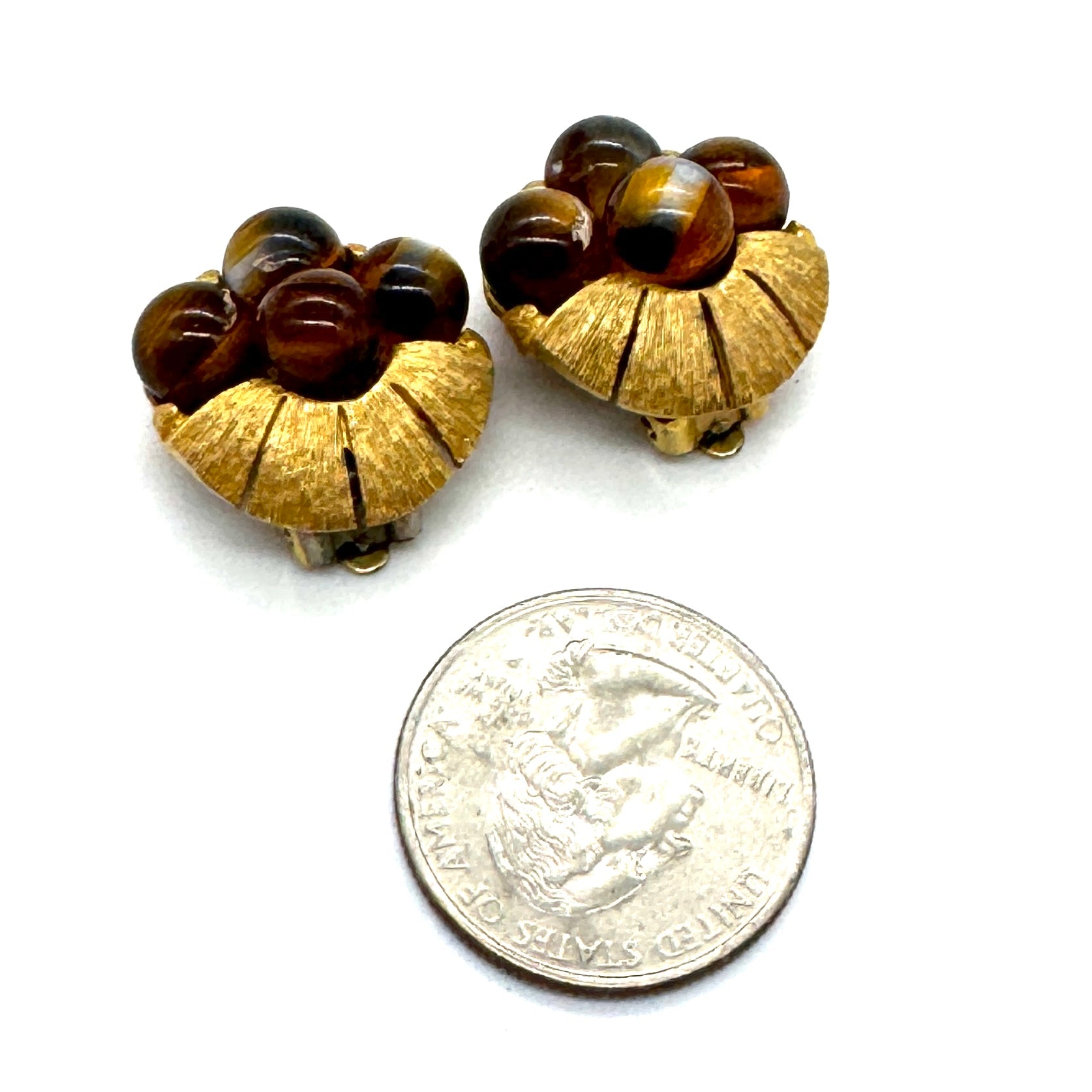 Vintage Brushed Gold &amp; Moonglow Clip On Earrings