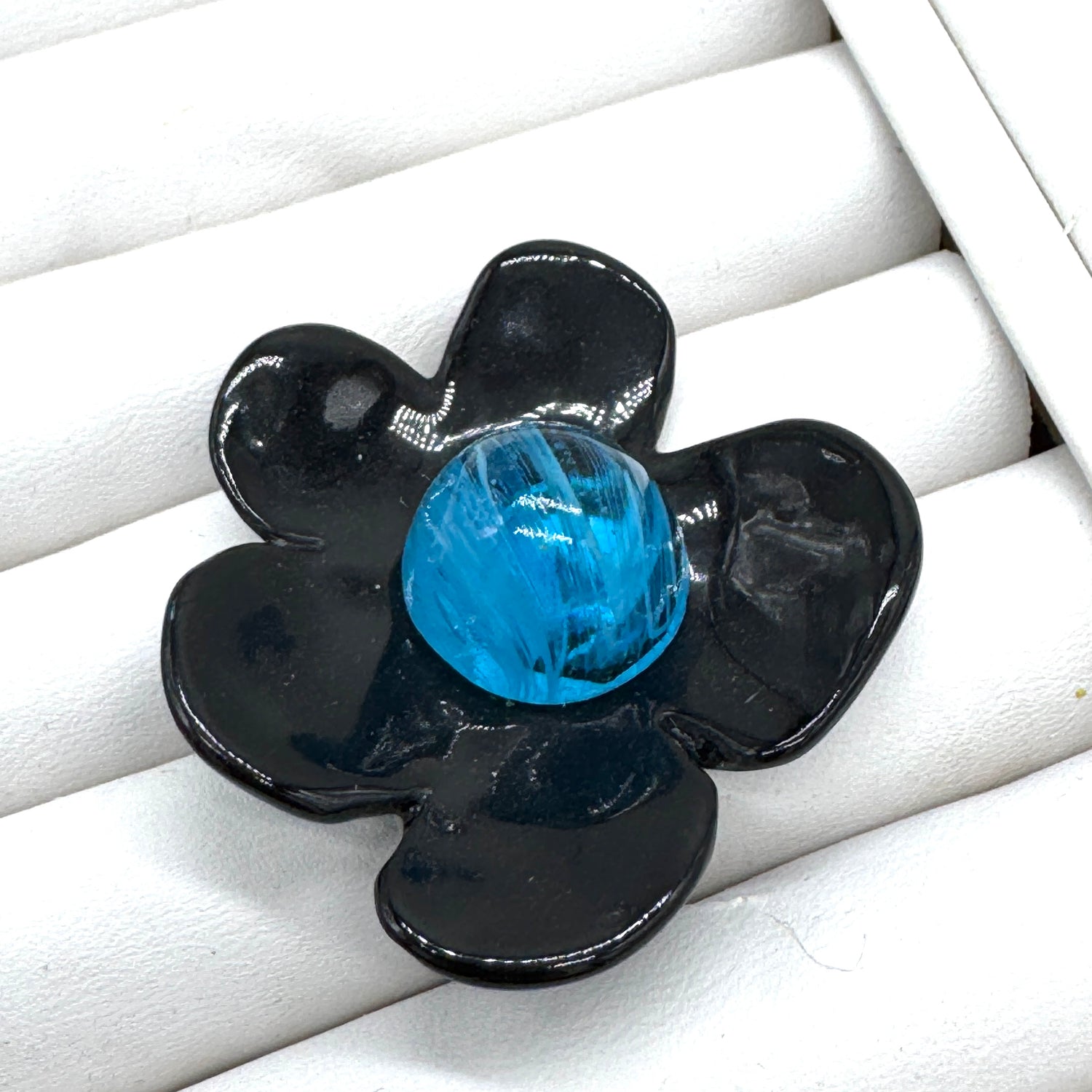 Black Coco Flower Cocktail Ring — Aqua Marble Center
