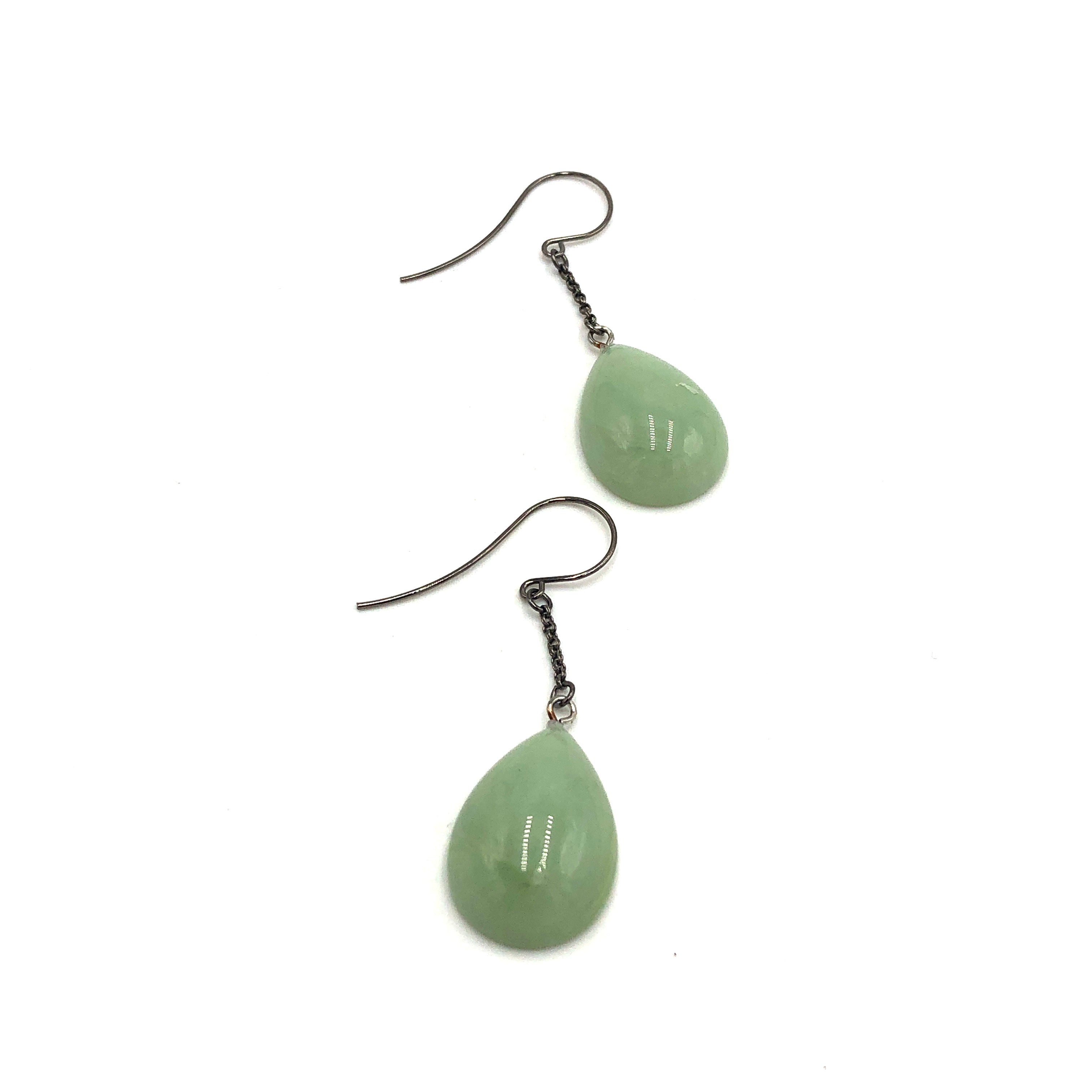 Light Jade Green Pear Chain Earrings