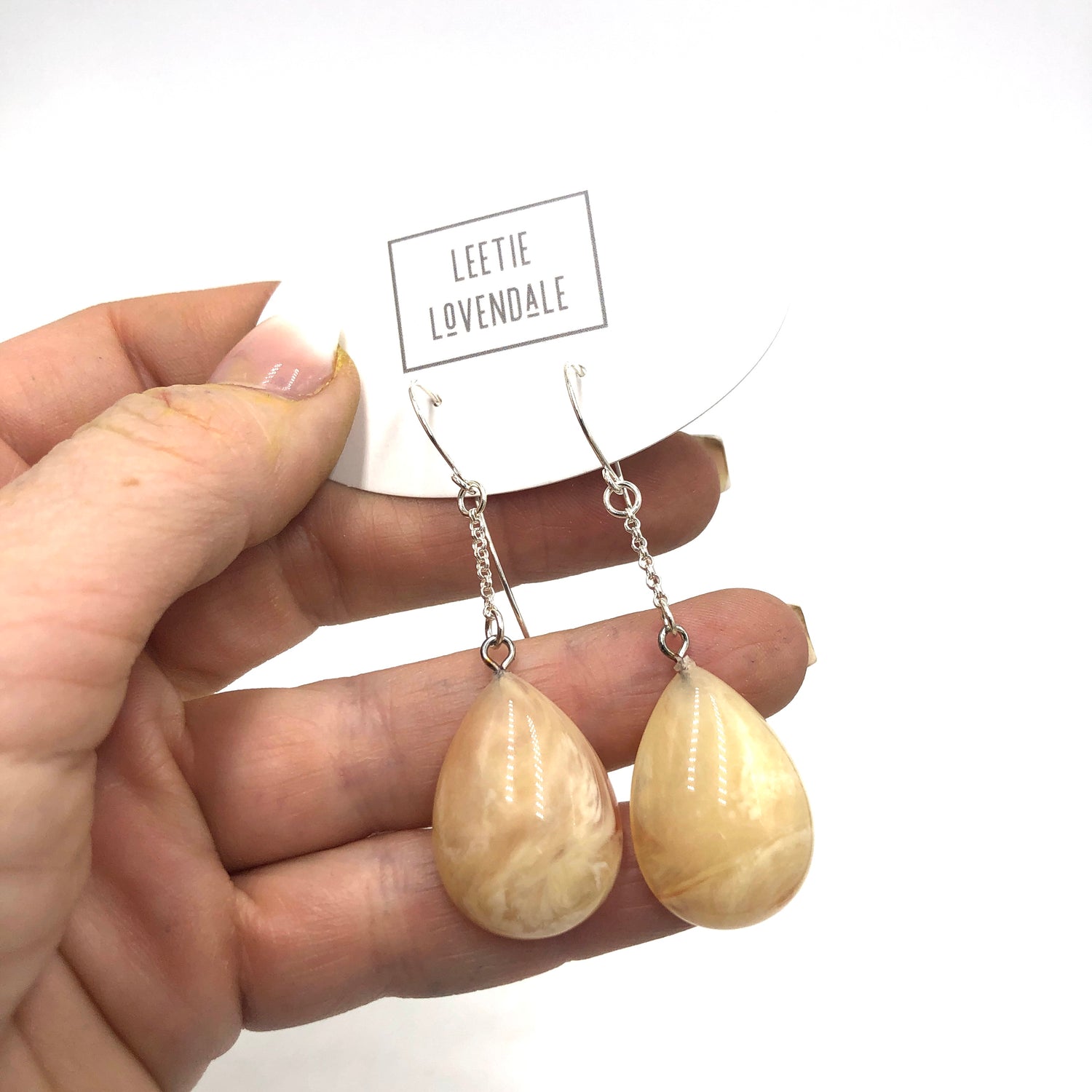 Peach Cream Pear Chain Earrings