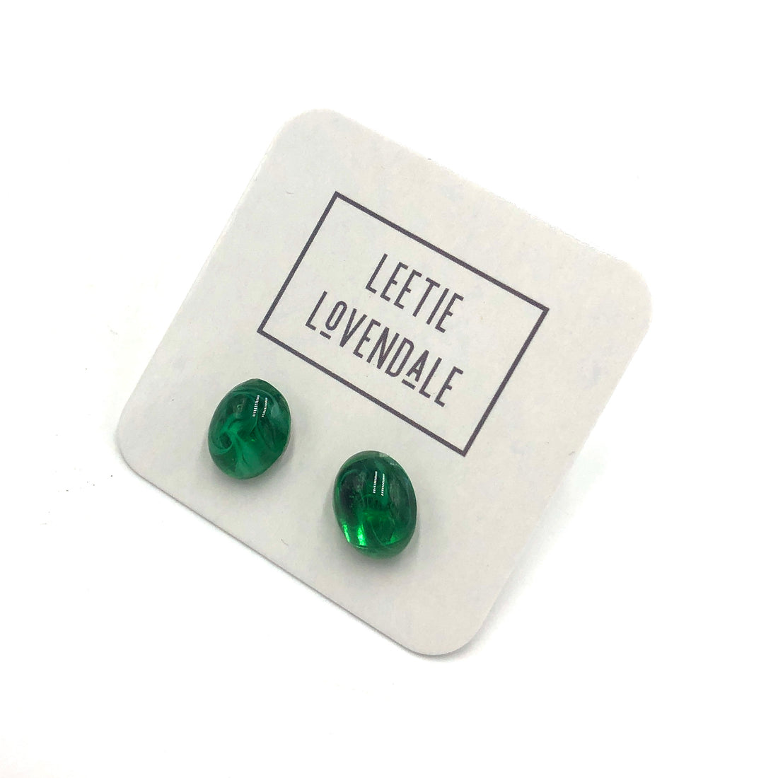 Green Vintage Glass Stud Earrings